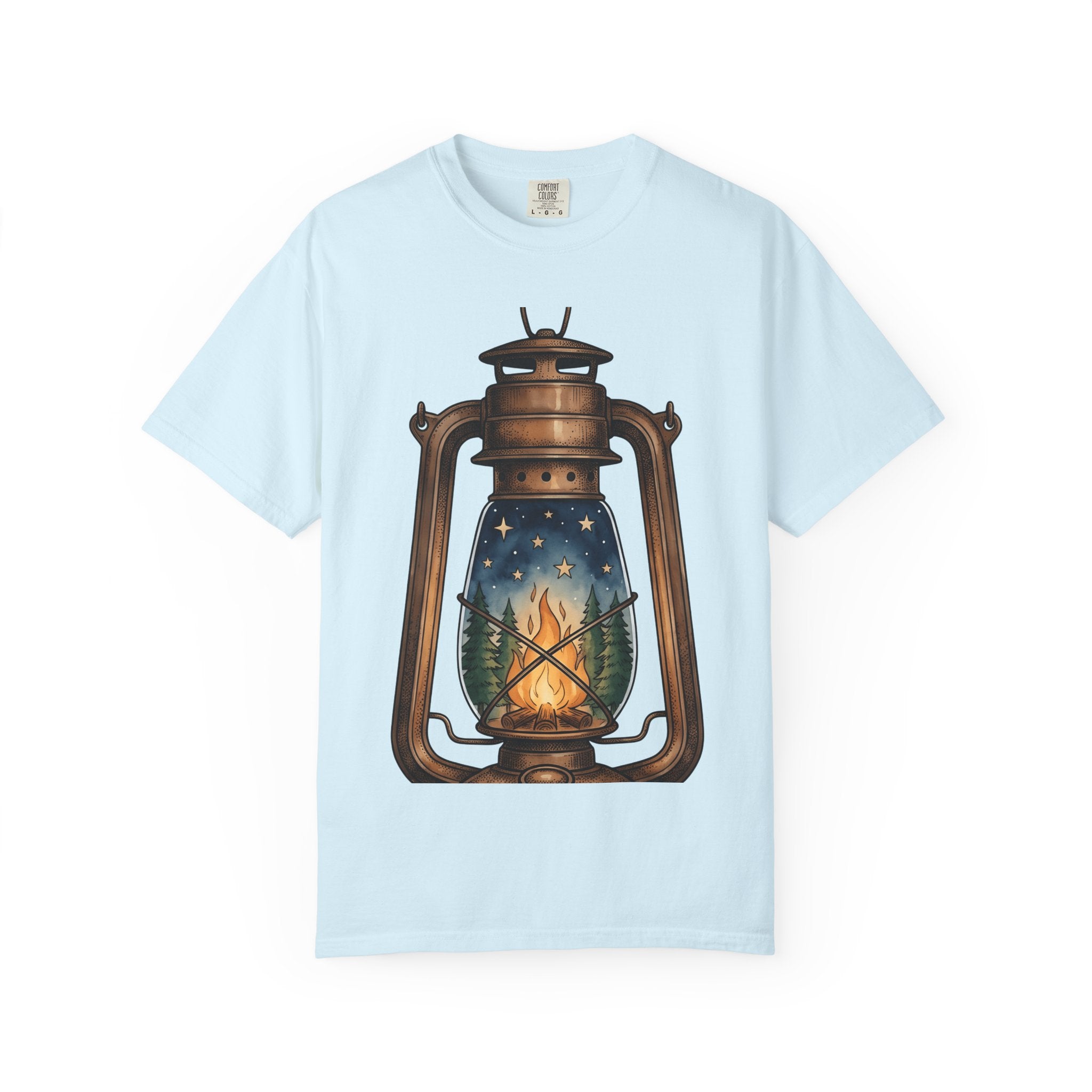 Antique Lantern Shirt Camping Nature Gift Women Cartoon Tee Lamp T-Shirt Camper Fan Lantern Tshirt Wilderness Graphic Pastel Campfire Tshirt