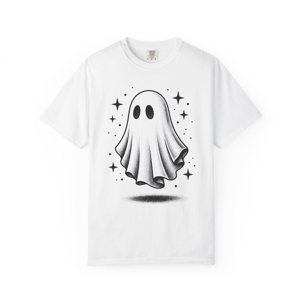 Ghost Graphic Shirt Halloween Spooky Gift Women Vintage Tee Specter T-Shirt Horror Fan Creepy Tshirt Creepy Graphic Hand Drawn Stars Tshirt