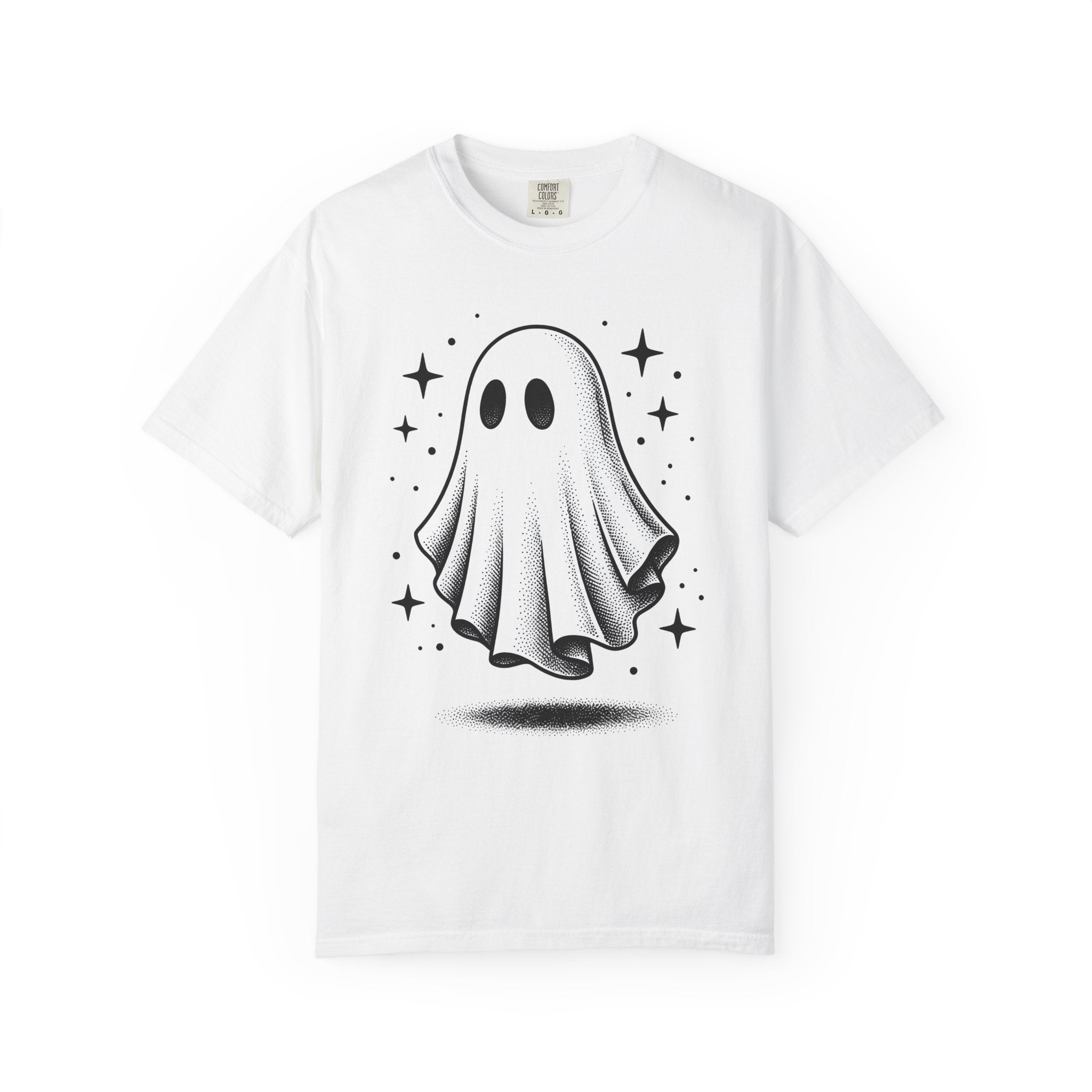 Ghost Graphic Shirt Halloween Spooky Gift Women Vintage Tee Specter T-Shirt Horror Fan Creepy Tshirt Creepy Graphic Hand Drawn Stars Tshirt
