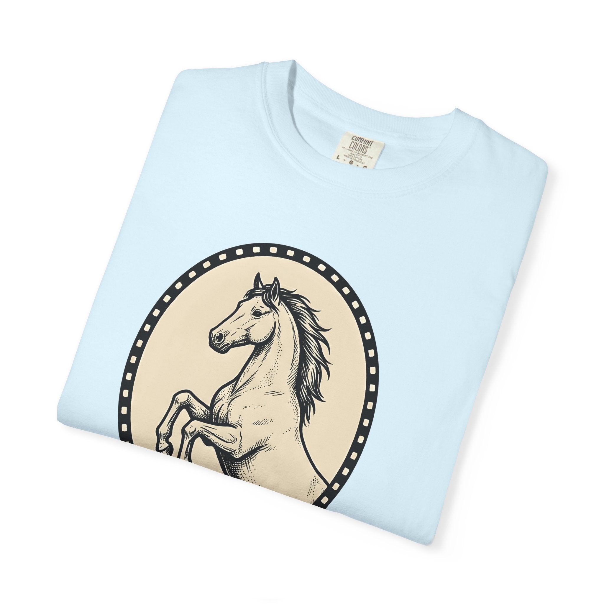 Bucking Horse Shirt Cowgirl Cowboy Gift Women Retro Tee Bronco T-Shirt Rodeo Fan Mustang Graphic Tshirt Sketch Circle Frame Tshirt
