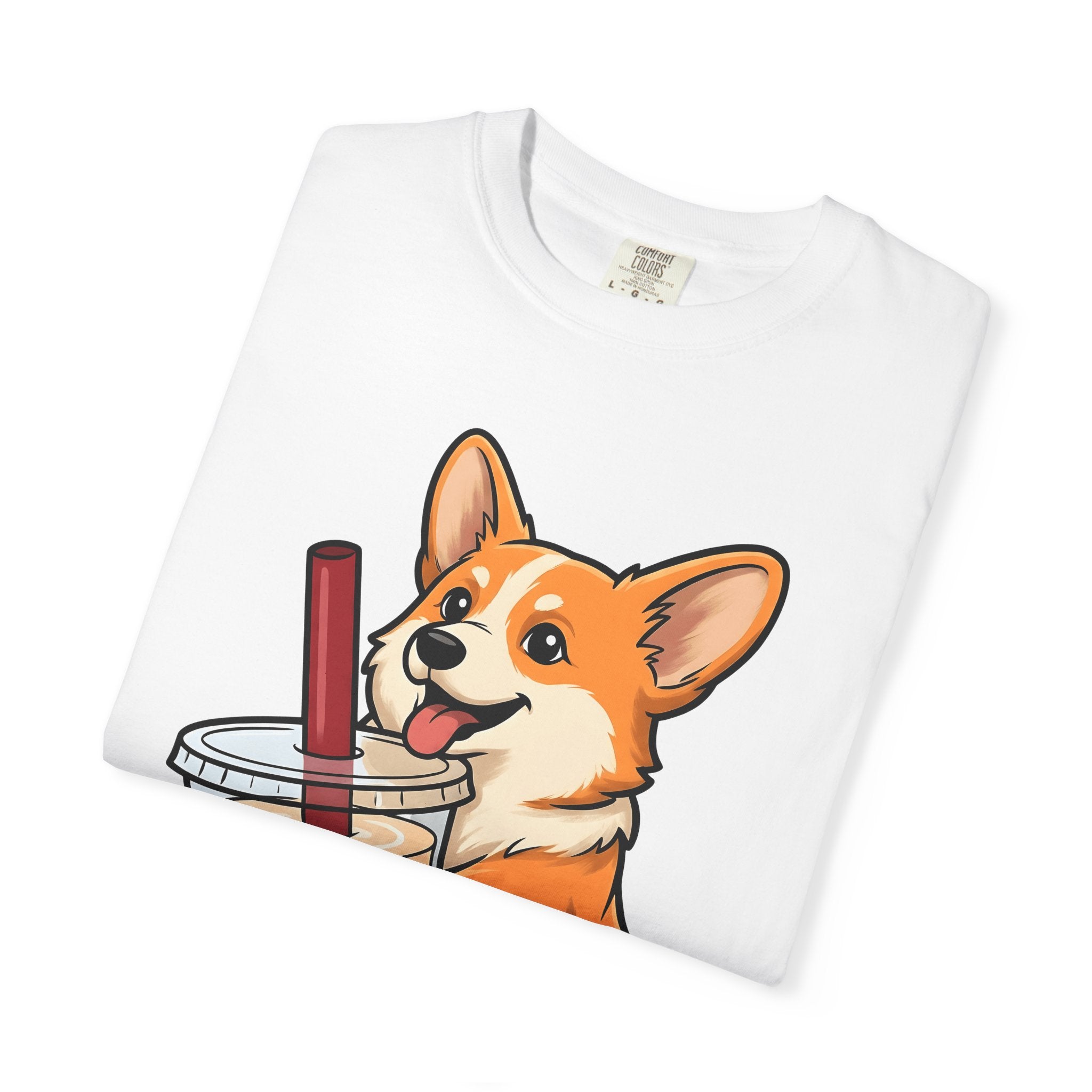 Corgi Dog Shirt Dog Food Gift Women Cute Tee Puppy T-Shirt Dog Fan Canine Tshirt Foodie Graphic Cartoon Bubble Tea Tshirt