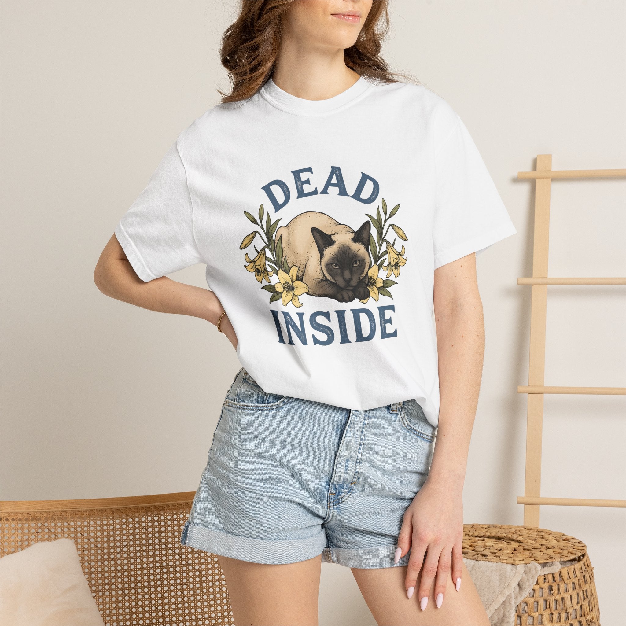 Siamese Pet Shirt Cat Plant Gift Women Antique Tee Cat T-Shirt Feline Fan Sarcastic Tshirt Floral Graphic Outline Blossom Tshirt