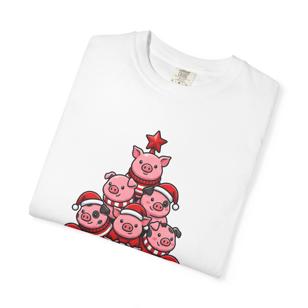 Pig Stack Shirt Christmas Animal Gift Women Cute Cartoon Tee Swine T-Shirt Xmas Fan Piggy Graphic Tshirt Kawaii Santa Hat Tshirt