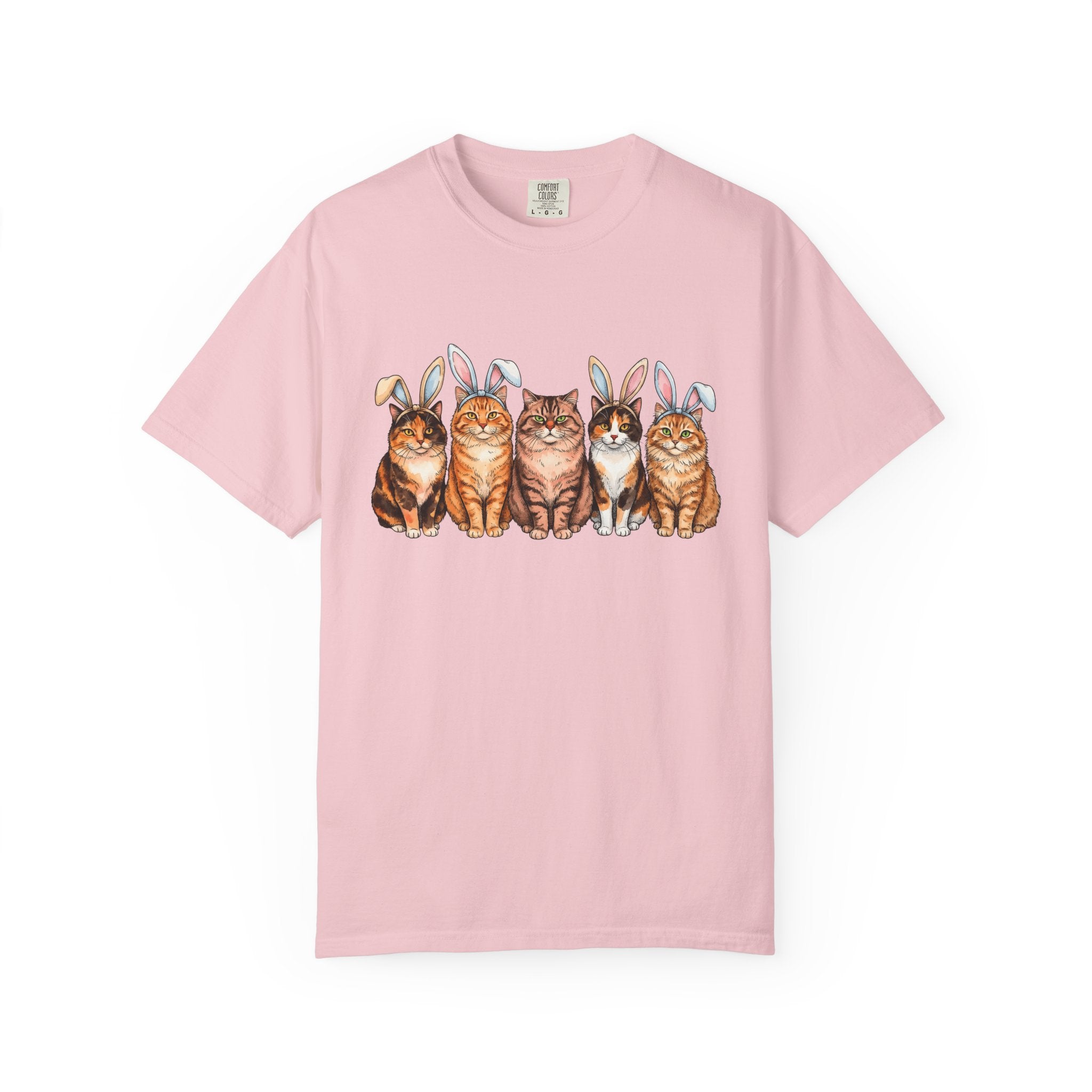 Cats Bunny Ears Shirt Easter Cat Gift Women Watercolor Tee Kitten T-Shirt Bunny Fan Feline Graphic Hand Drawn Animal Group Tshirt
