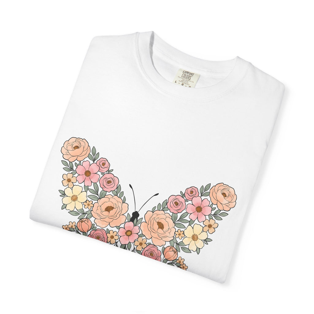 Flower Butterfly Shirt Easter Bouquet Gift Women Rustic Tee Butterfly T-Shirt Spring Fan Floral Tshirt Vintage Design Paint Rose Tshirt
