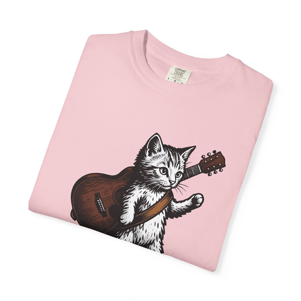 Feline Guitar Shirt Cat Sound Gift Women Classic Tee Cat Guitar T-Shirt Cat Fan Feline Art Tshirt Audio Graphic Line Art Acoustic Tshirt