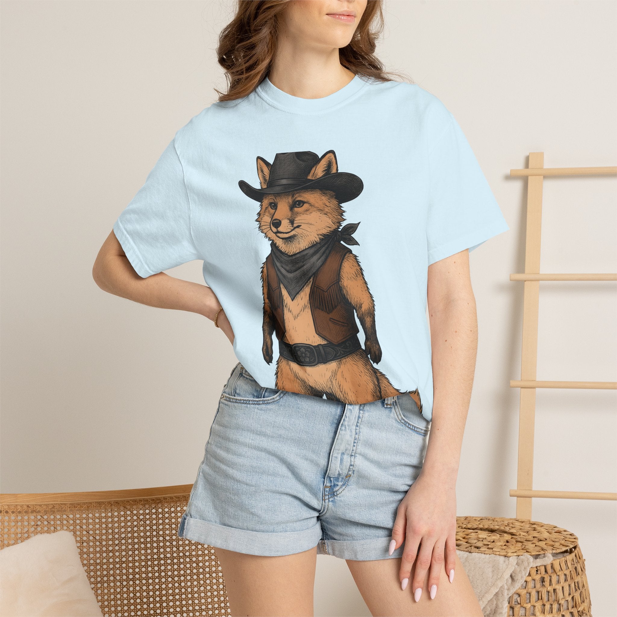 Prairie Fox Shirt Cowgirl Critters Gift Women Farmhouse Tee Fox T-Shirt Cowgirl Fan Rustic Tshirt Animal Graphic Outline Kerchief Tshirt
