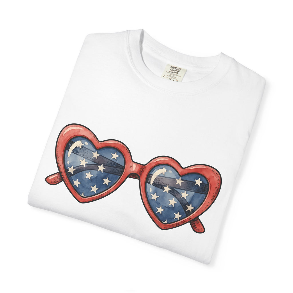 Heart Eyeglasses Shirt 4th Of July Freedom Gift Women Brush Stroke Tee Spectacles T-Shirt Patriot Fan Painted Tshirt Liberty Graphic Classic