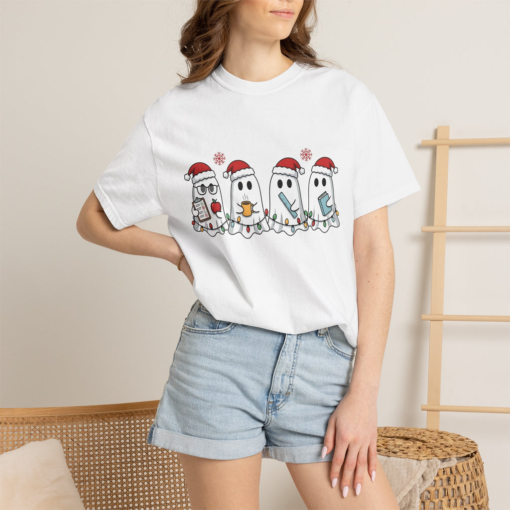Holiday Ghost Shirt Teachers Celebration Gift Women Sweet Tee Specter T-Shirt Educator Enthusiast Cute Tshirt Festive Graphic Comic