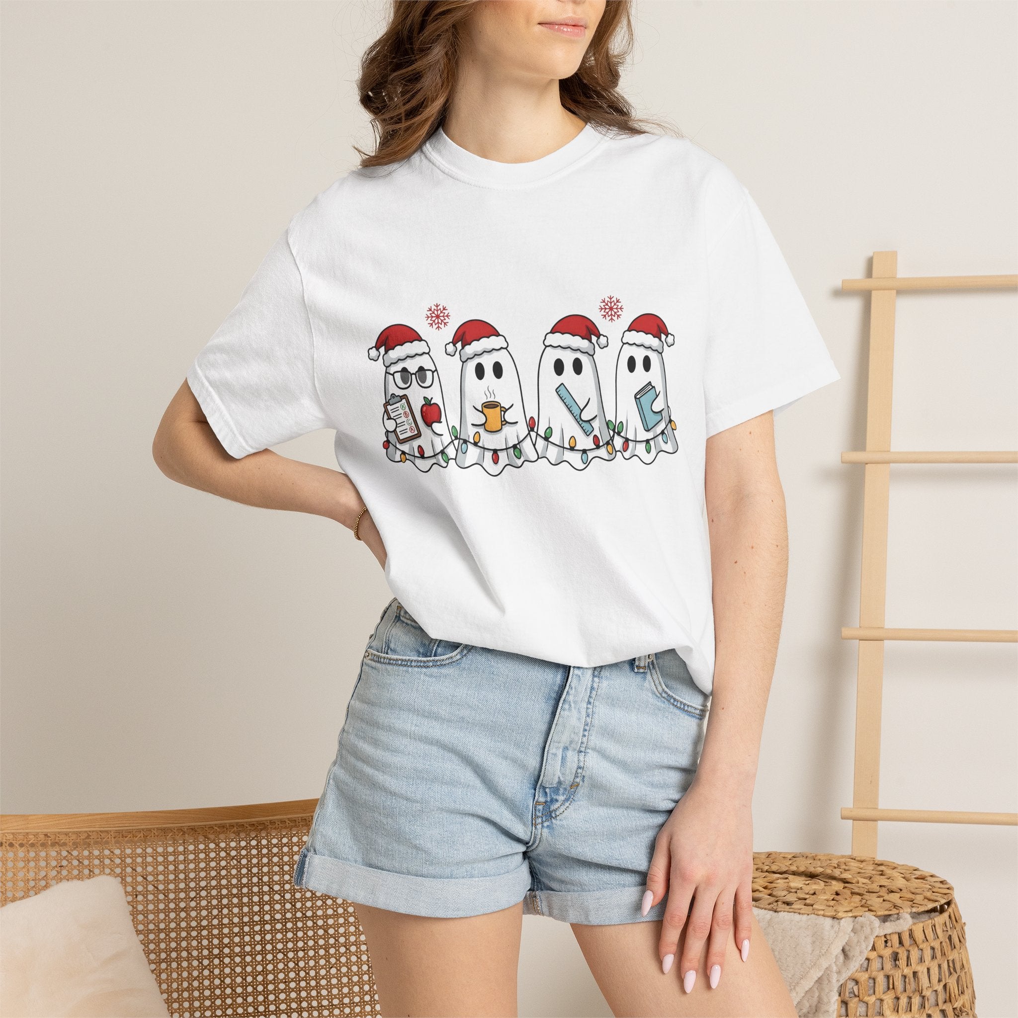 Holiday Ghost Shirt Teachers Celebration Gift Women Sweet Tee Specter T-Shirt Educator Enthusiast Cute Tshirt Festive Graphic Comic