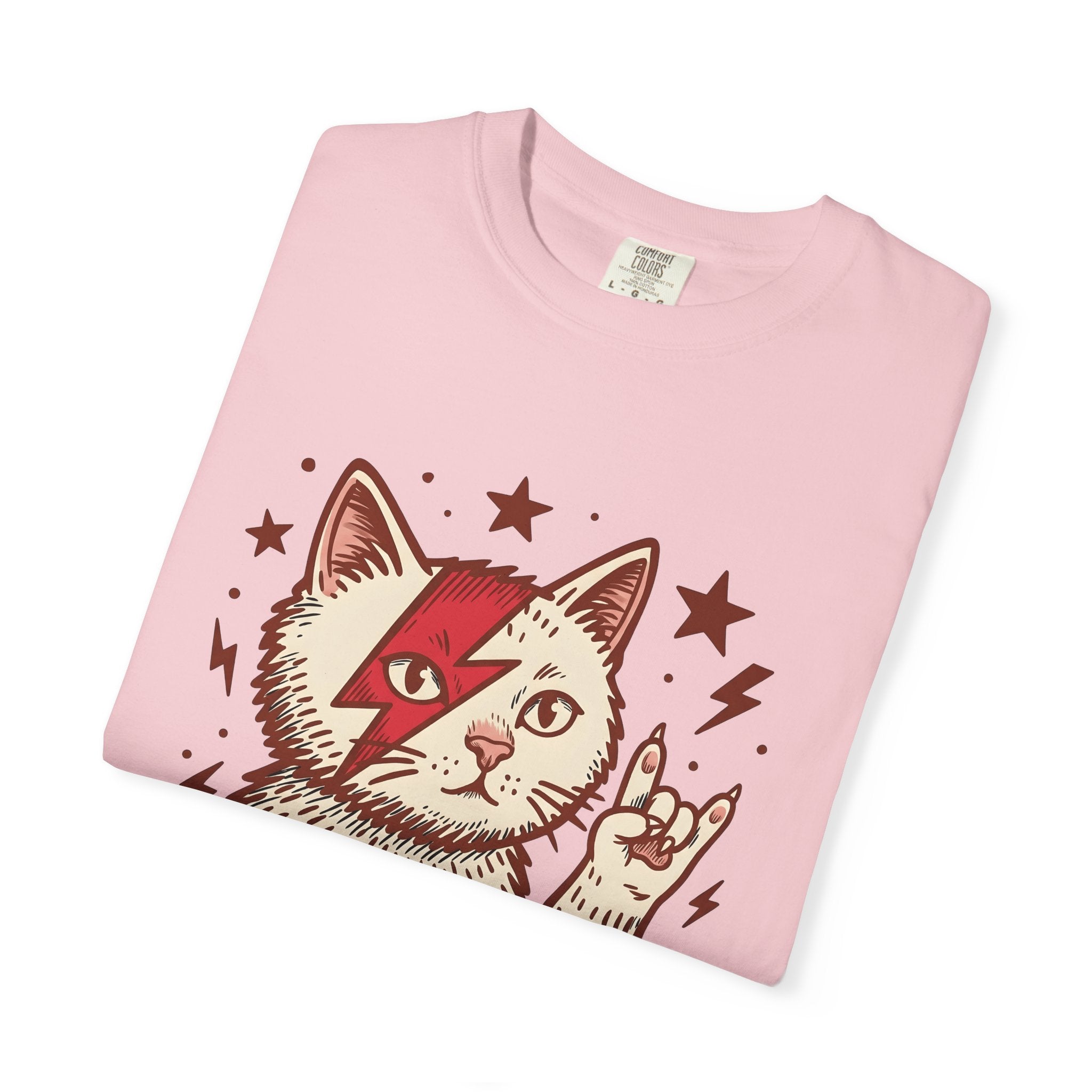 Rock Cat Shirt Cat Music Gift Women Bold Graphic Tee Kitty T-Shirt Feline Fan Graphic Design Musician Graphic Retro Stars Tshirt