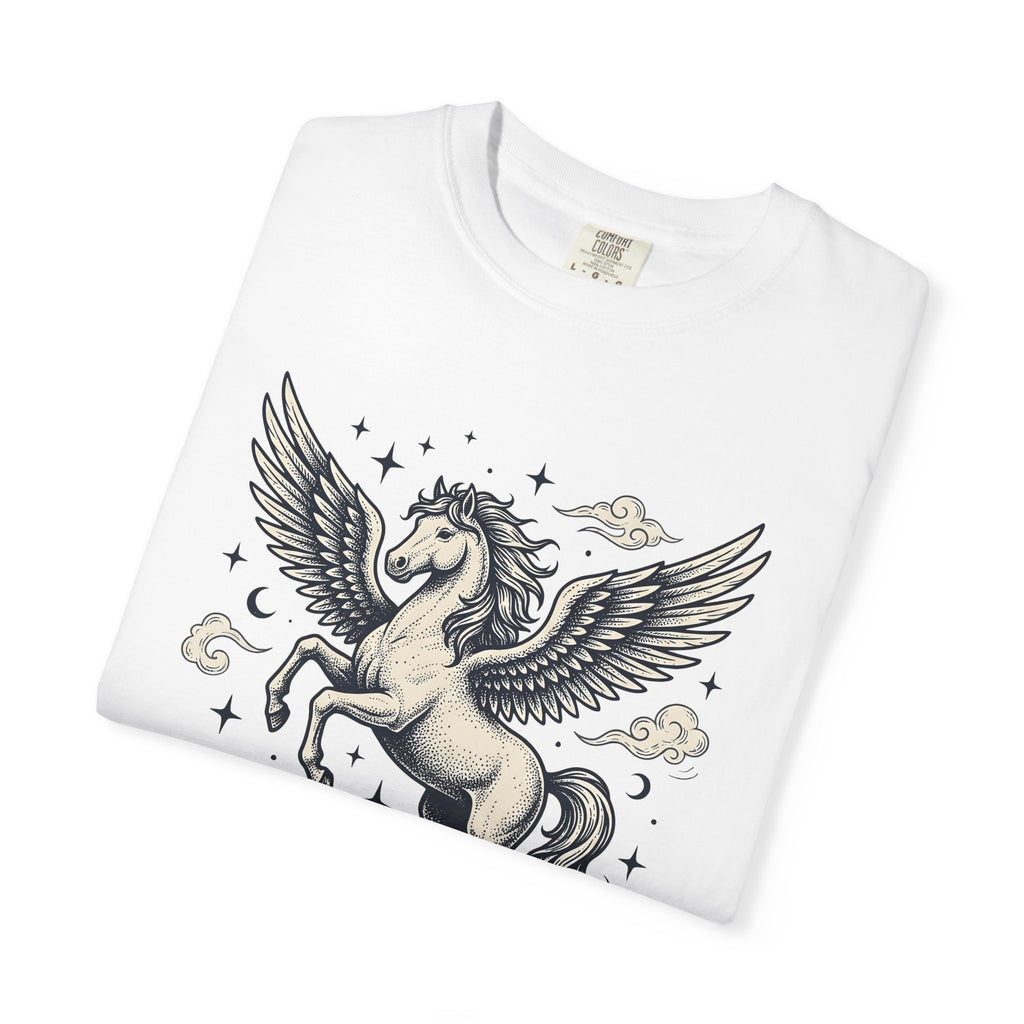 Winged Horse Shirt Fantasy Astrology Gift Women Ink Tee Pegasus T-Shirt Mythical Fan Tattoo Tshirt Zodiac Graphic Retro Sparkles Tshirt