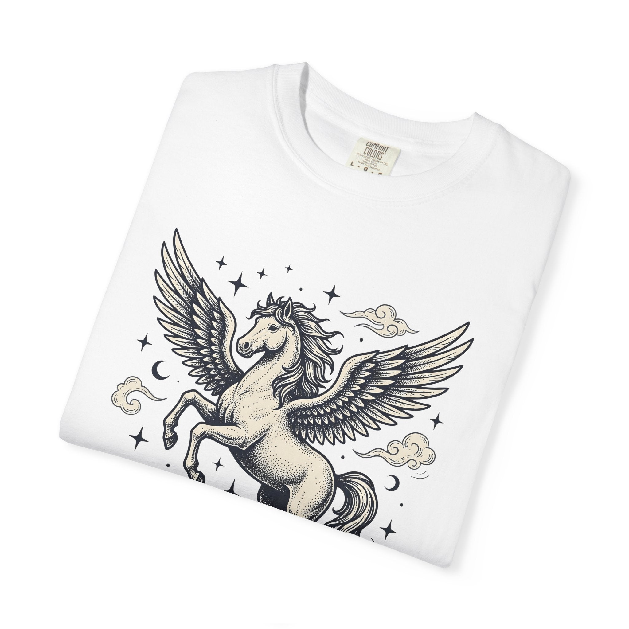Winged Horse Shirt Fantasy Astrology Gift Women Ink Tee Pegasus T-Shirt Mythical Fan Tattoo Tshirt Zodiac Graphic Retro Sparkles Tshirt
