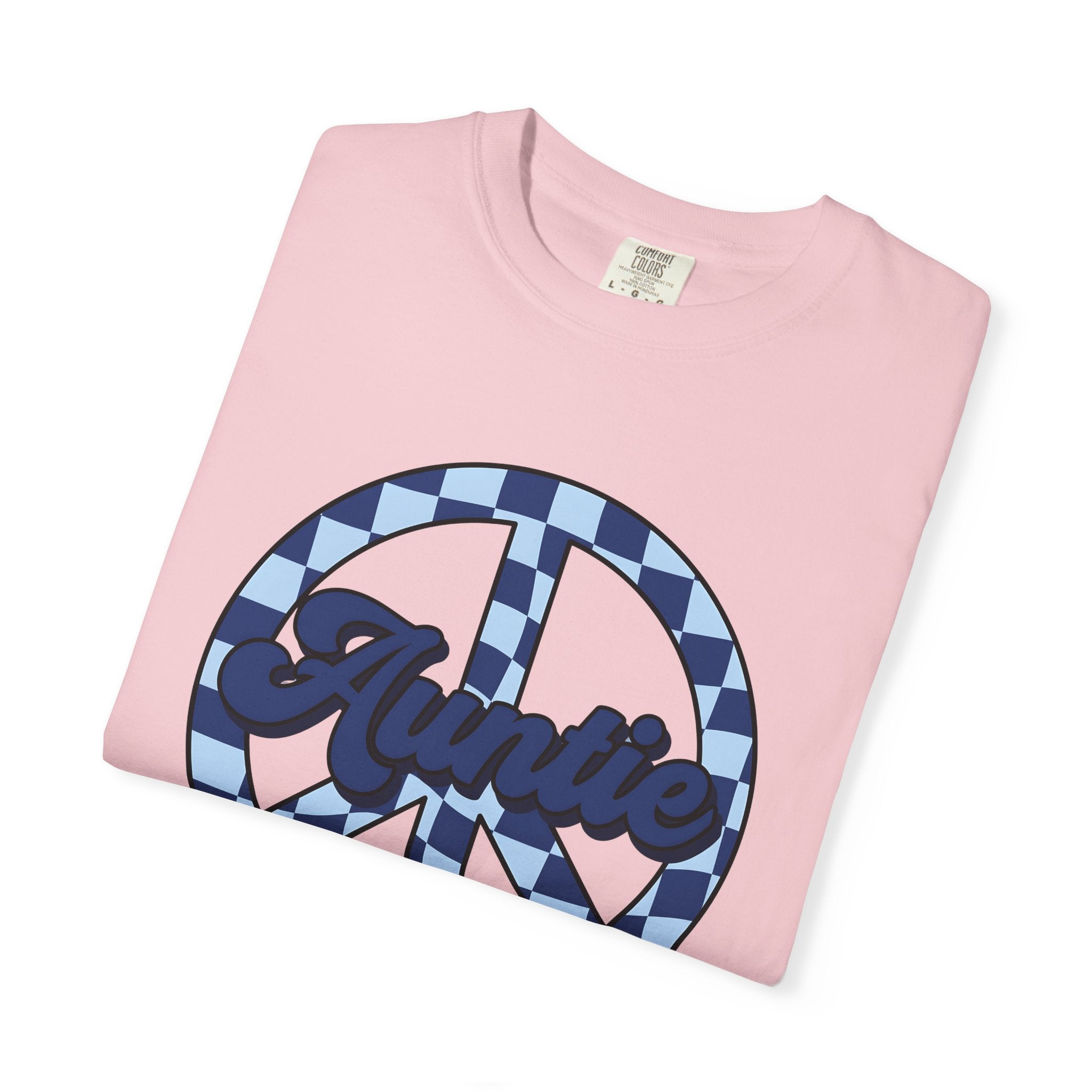 Peace Symbol Shirt Aunt Relatives Gift Women Vintage Tee Pacifist T-Shirt Auntie Fan Retro Tshirt Family Graphic Hand Drawn Checkerboard