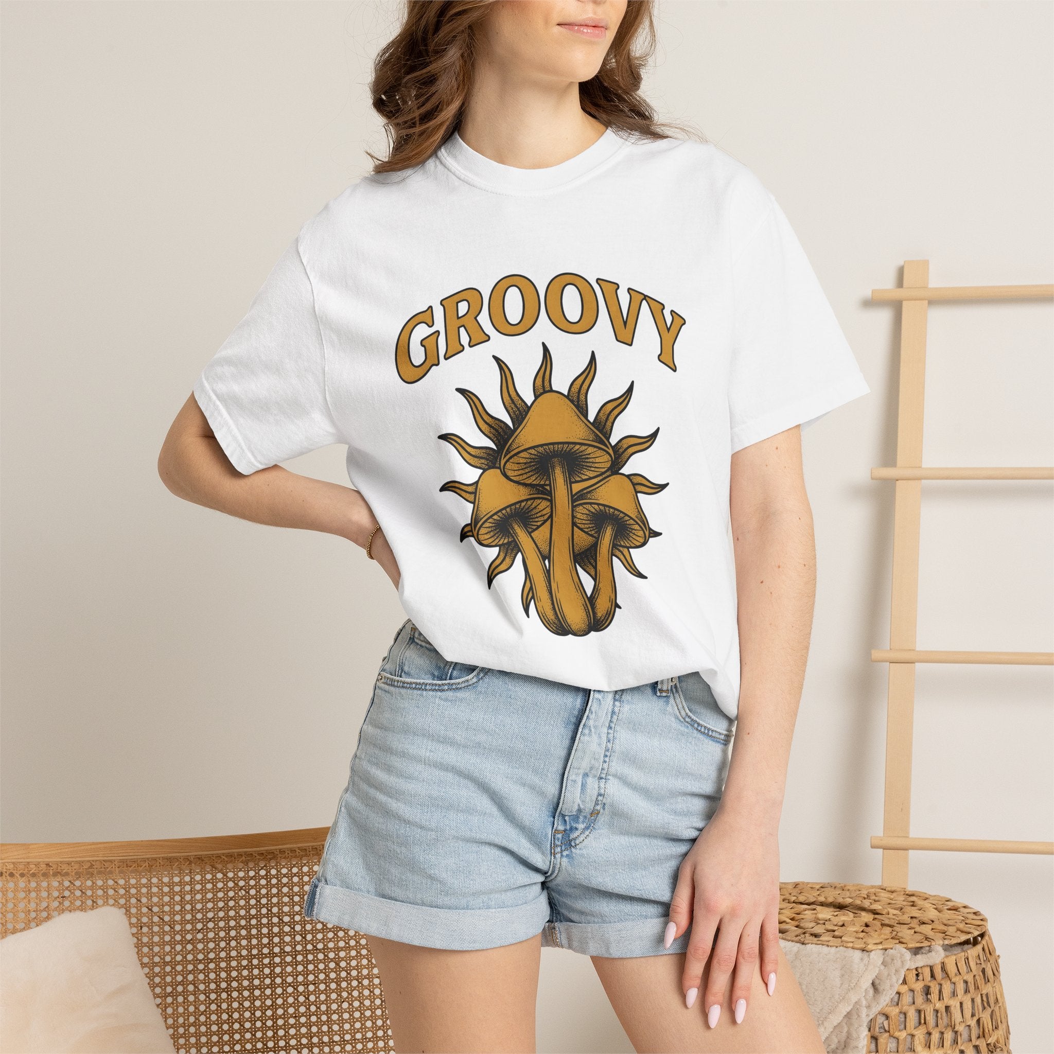 Mushroom Sun Shirt Psychedelic Hippie Gift Women Psychedelic Tee Fungus T-Shirt Trippy Fan Bohemian Graphic Tshirt Vintage Retro Text Tshirt