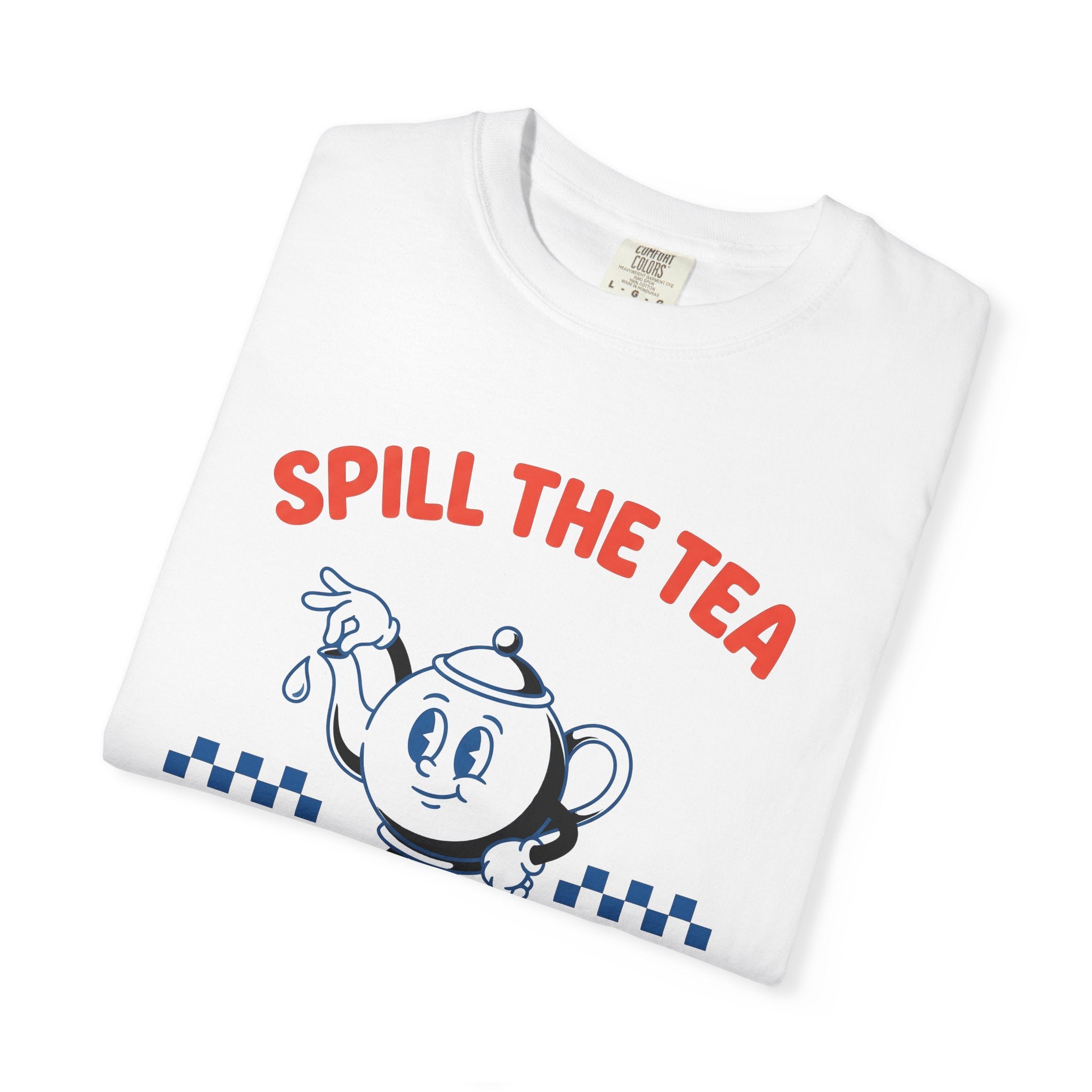 Kettle Mascot Shirt Tea Joke Gift Women Comic Tee Teapot T-Shirt Tea Fan Cartoon Tshirt Pun Graphic Vintage Plaid Design Tshirt