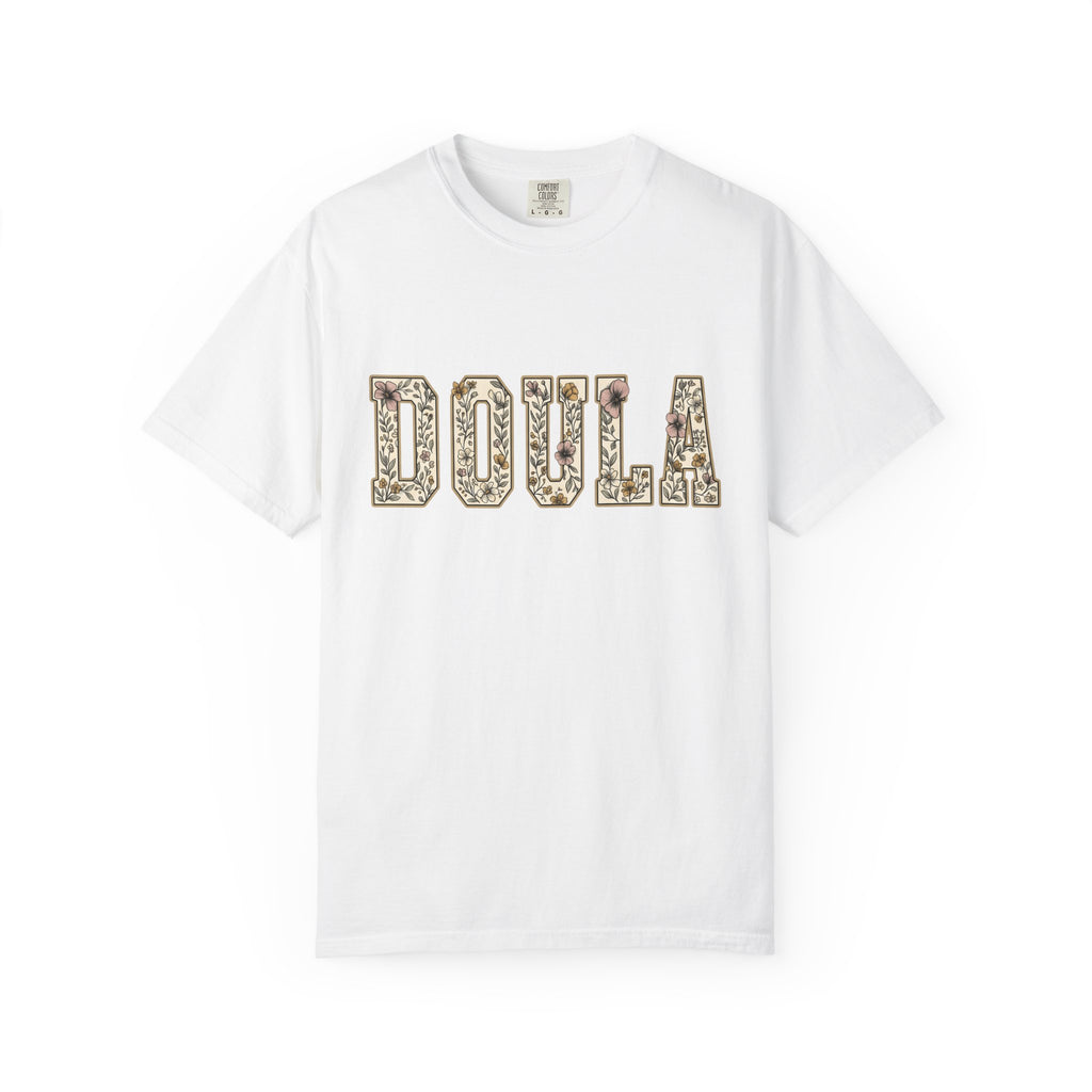 Botanical Block Letters Shirt Doula Bouquet Gift Women Hippie Tee Typography T-Shirt Birth Worker Fan Bohemian Tshirt Floral Graphic Classic