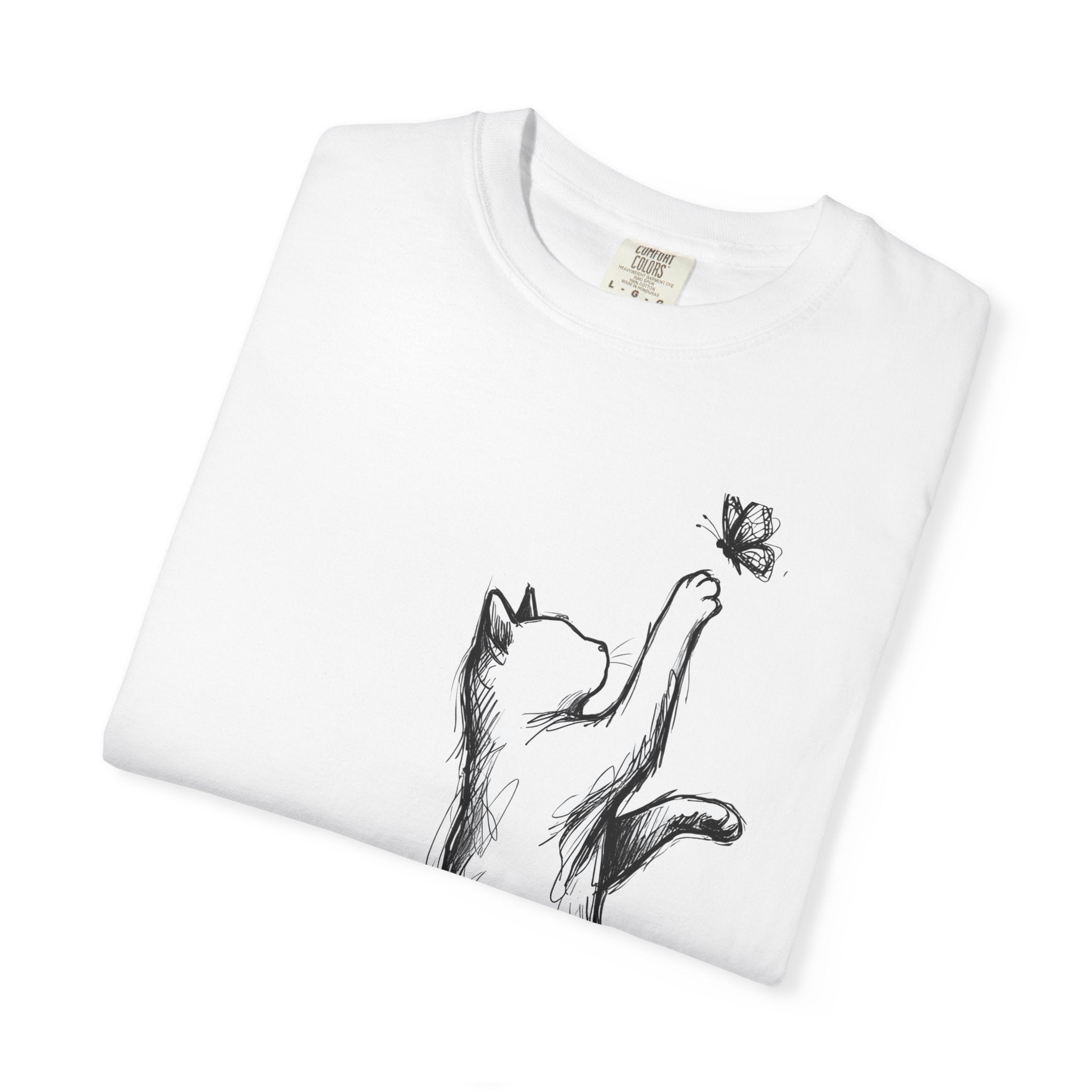 Cat Drawing Shirt Cat Wildlife Gift Women Simple Tee Kitty T-Shirt Cat Fan Feline Tshirt Wildlife Graphic Animal Doodle Bug Tshirt