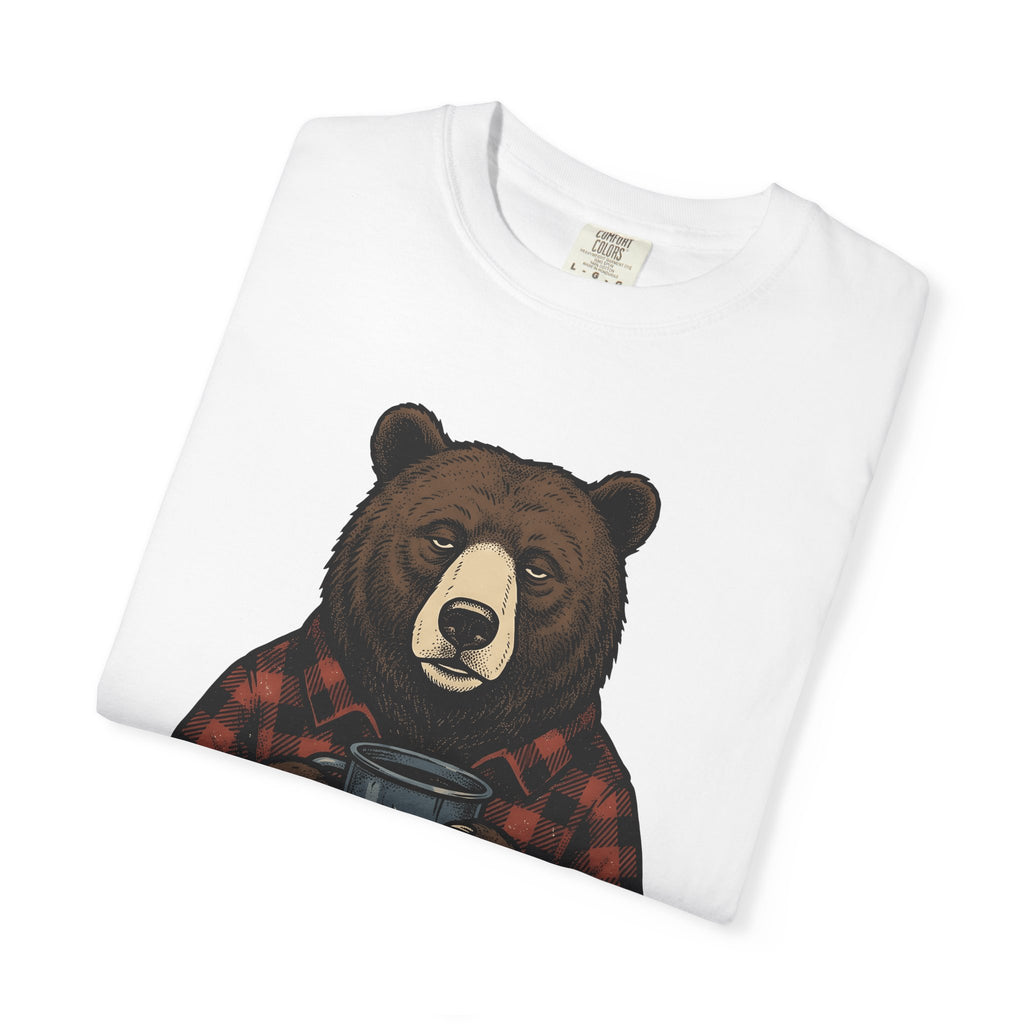 Mug Bear Shirt Christmas Cappuccino Gift Women Farmhouse Tee Teddy Bear T-Shirt Christmas Fan Rustic Tshirt Coffee Graphic Line Art Tartan