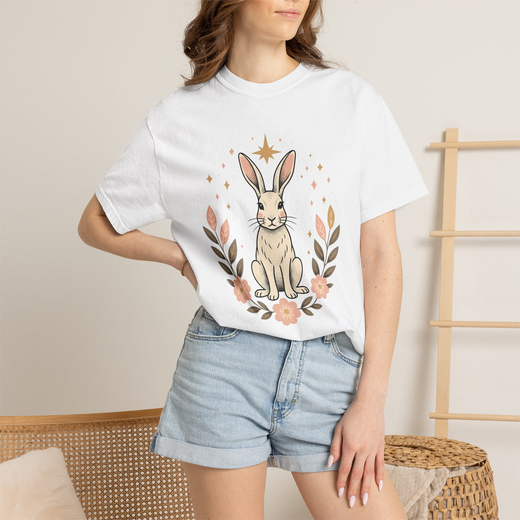 Bunny Art Shirt Animals & Flowers Earth Gift Women Folk Tee Rabbit T-Shirt Floral Fan Naive Tshirt Environmental Graphic Old School Petal