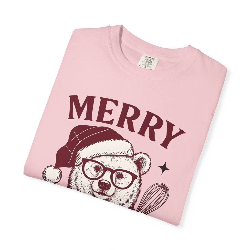 Bear Festive Hat Shirt Christmas Dessert Gift Women Doodle Tee Teddy T-Shirt Christmas Fan Cartoon Tshirt Sweets Graphic Minimalist Spoon