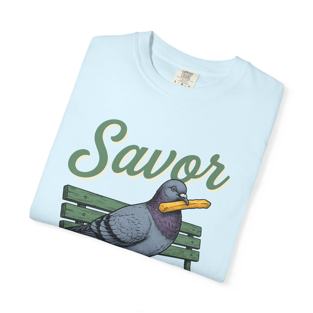 Pigeon Bench Shirt Cute Animal Gift Women Vintage Tee Bird Bench T-Shirt Adorable Fan Retro Tshirt Creature Graphic Hand Drawn French Fry