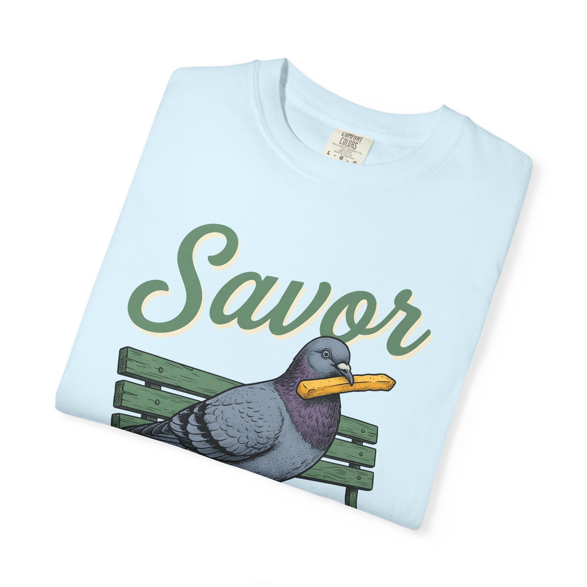 Pigeon Bench Shirt Cute Animal Gift Women Vintage Tee Bird Bench T-Shirt Adorable Fan Retro Tshirt Creature Graphic Hand Drawn French Fry