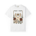 Hand Blossom Art Shirt Boho Chic Esoteric Gift Women Garden Tee Floral T-Shirt Bohemian Fan Floral Design Tshirt Antique Star Icon Tshirt