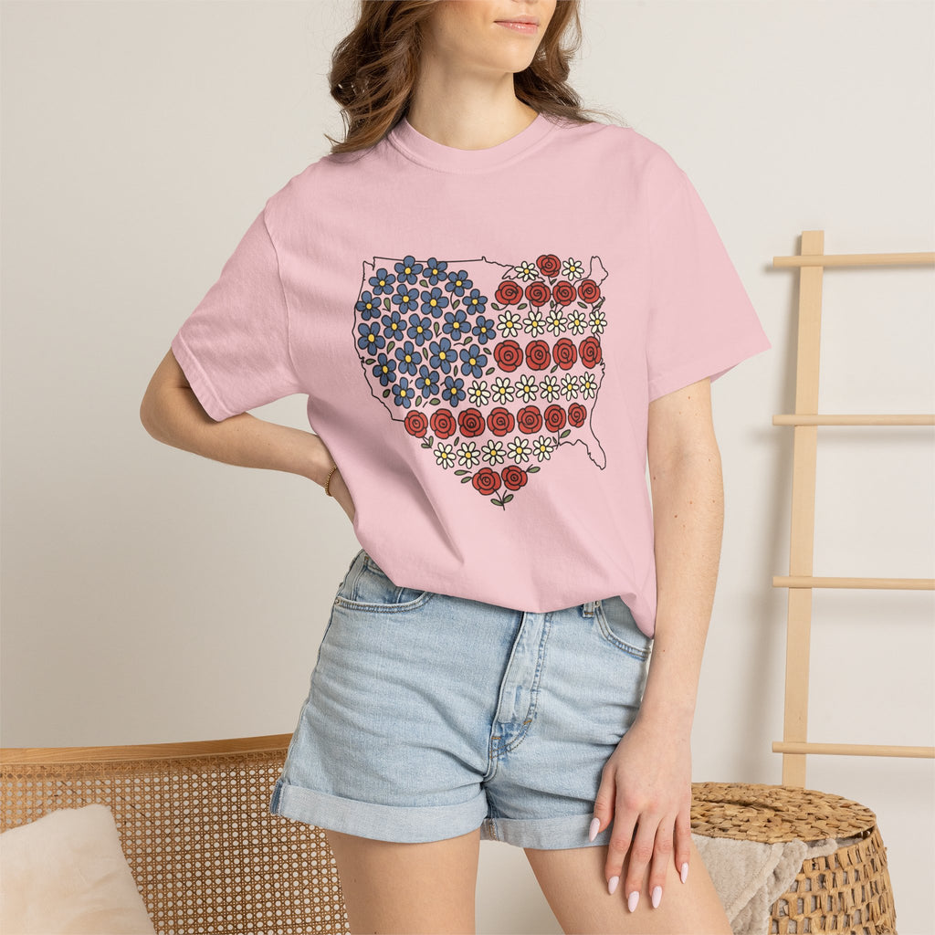 United States Floral Shirt 4th Of July Freedom Gift Women Ethnic Tee American Flowers T-Shirt Patriotic Fan Tribal Tshirt Liberty Graphic