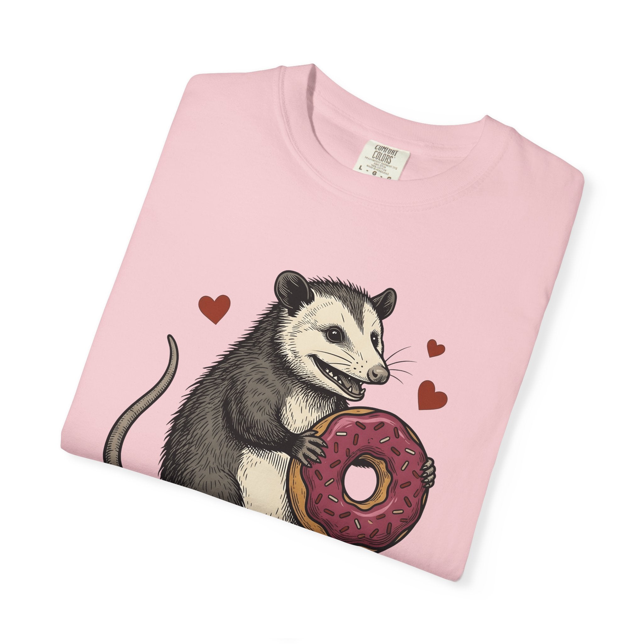 Opossum Doughnut Shirt St. Valentine's Day Fauna Gift Women Animation Tee Donut T-Shirt Valentine Fan Cartoony Tshirt Wildlife Graphic