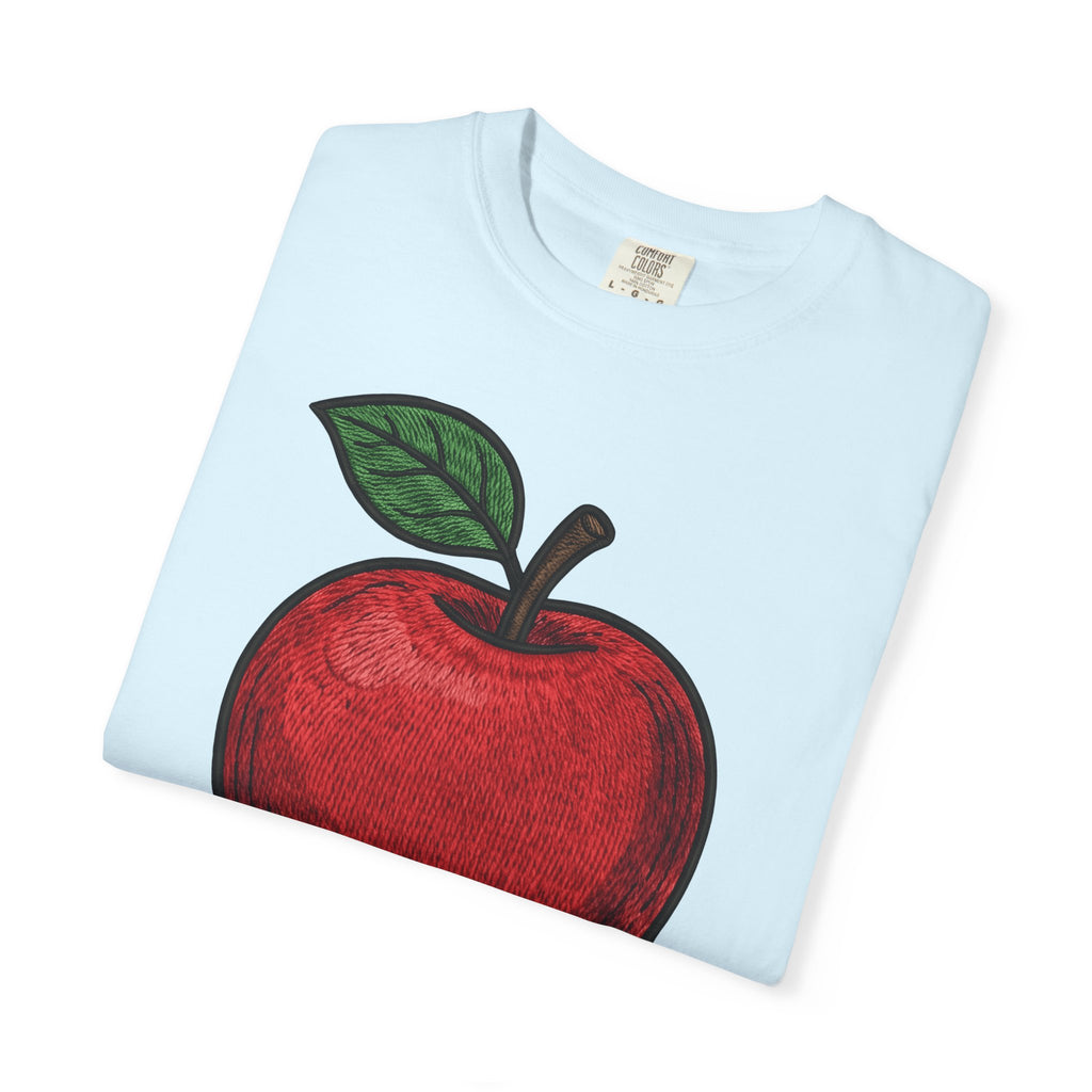 Apple Art Shirt Fruit Cooking Gift Women Sewn Tee Apple T-Shirt Fruit Fan Embroidery Design Cooking Graphic Doodle Greenery Tshirt