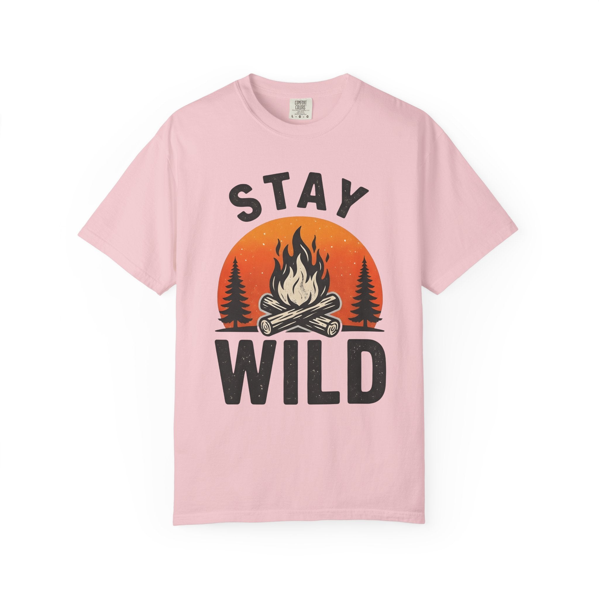 Campfire Graphic Shirt Camping Nature Gift Women Vintage Tee Bonfire T-Shirt Camper Fan Distressed Tshirt Wilderness Graphic Retro Pine
