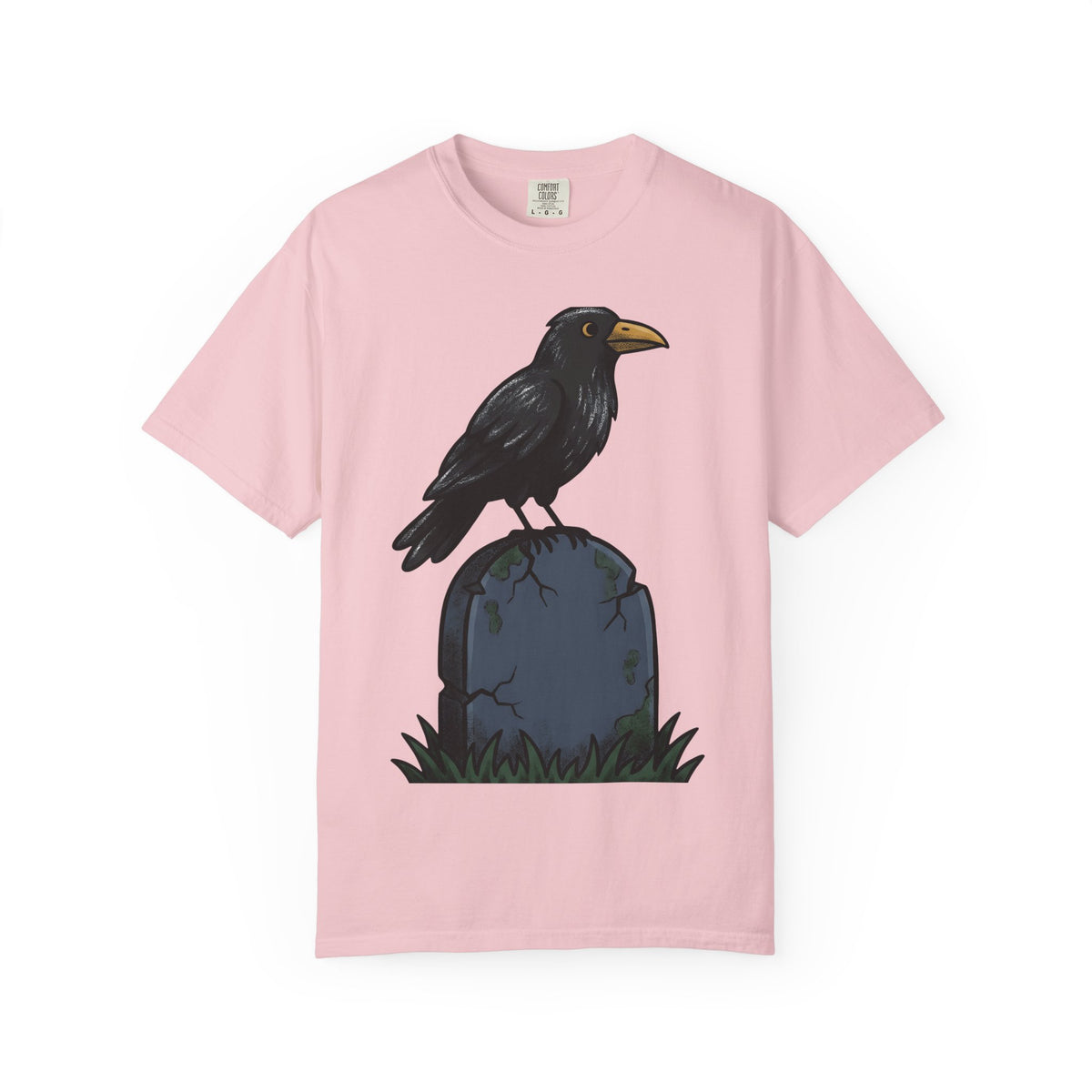 Raven Gravestone Shirt Halloween Horror Gift Women Sketch Tee Tombstone T-Shirt Spooky Fan Crypt Illustration Drawing Hand Drawn Burial