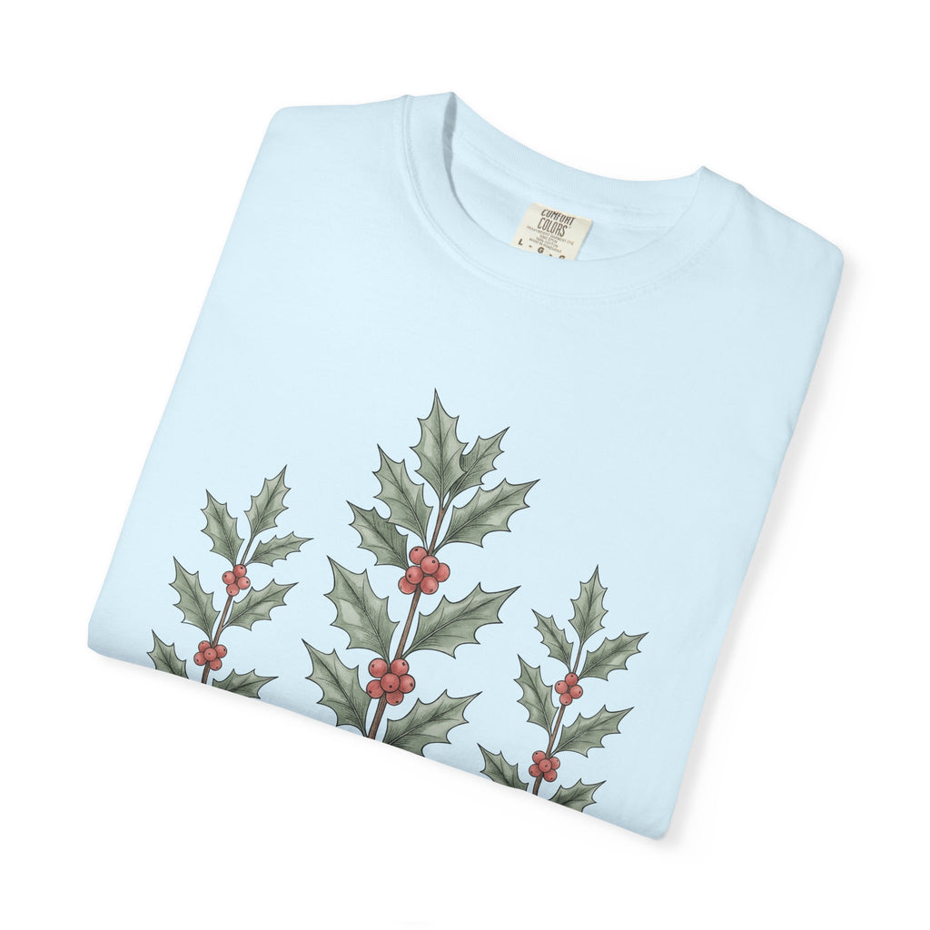 Festive Greenery Shirt Christmas Event Gift Women Leaf Art Tee Foliage T-Shirt Xmas Fan Holiday Graphic Tshirt Painted Holiday Ribbon Tshirt