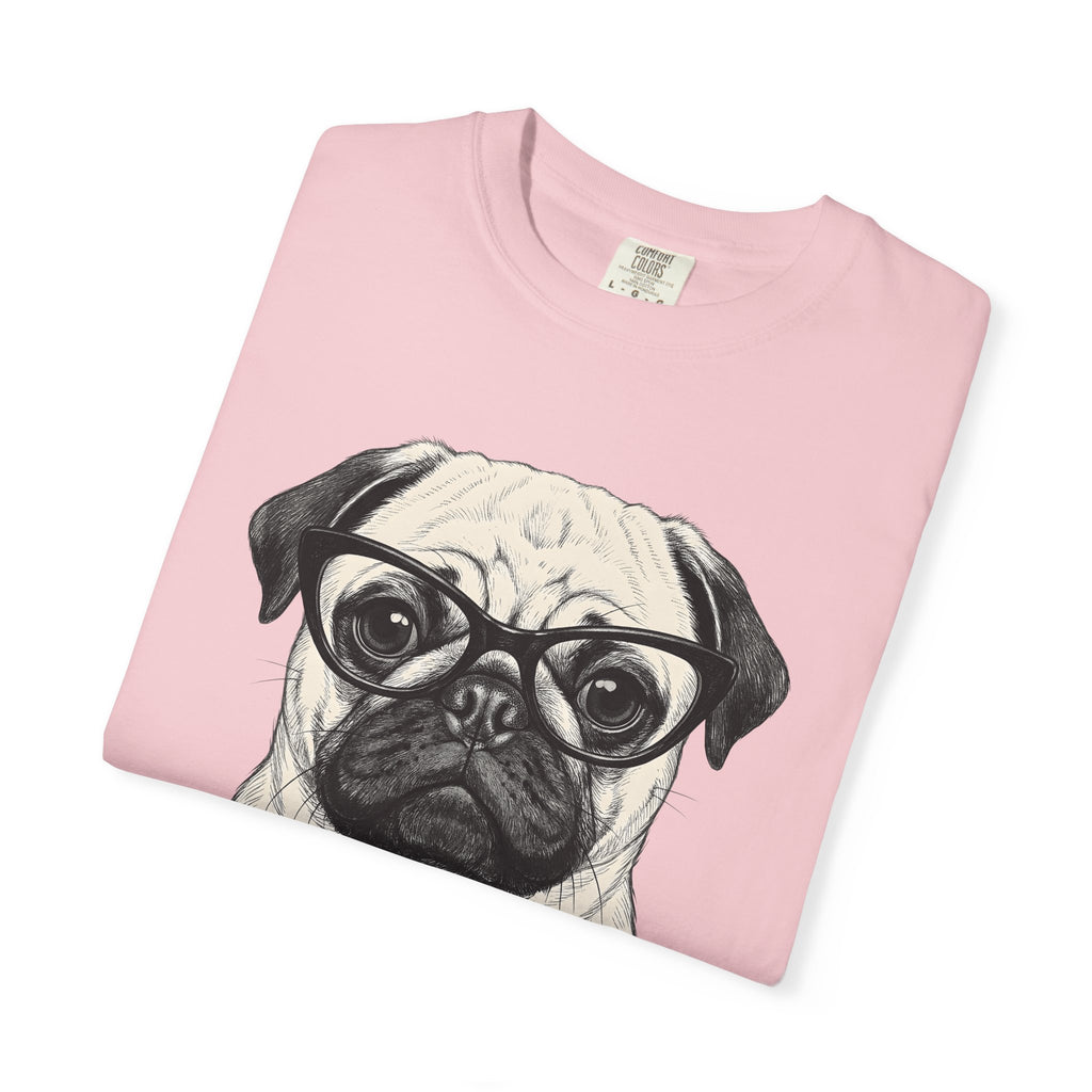 Pug Canine Shirt Dog Wildlife Gift Women Line Art Tee Dog T-Shirt Dog Fan Illustrated Graphic Tshirt Hand Drawn Spectacles Tshirt