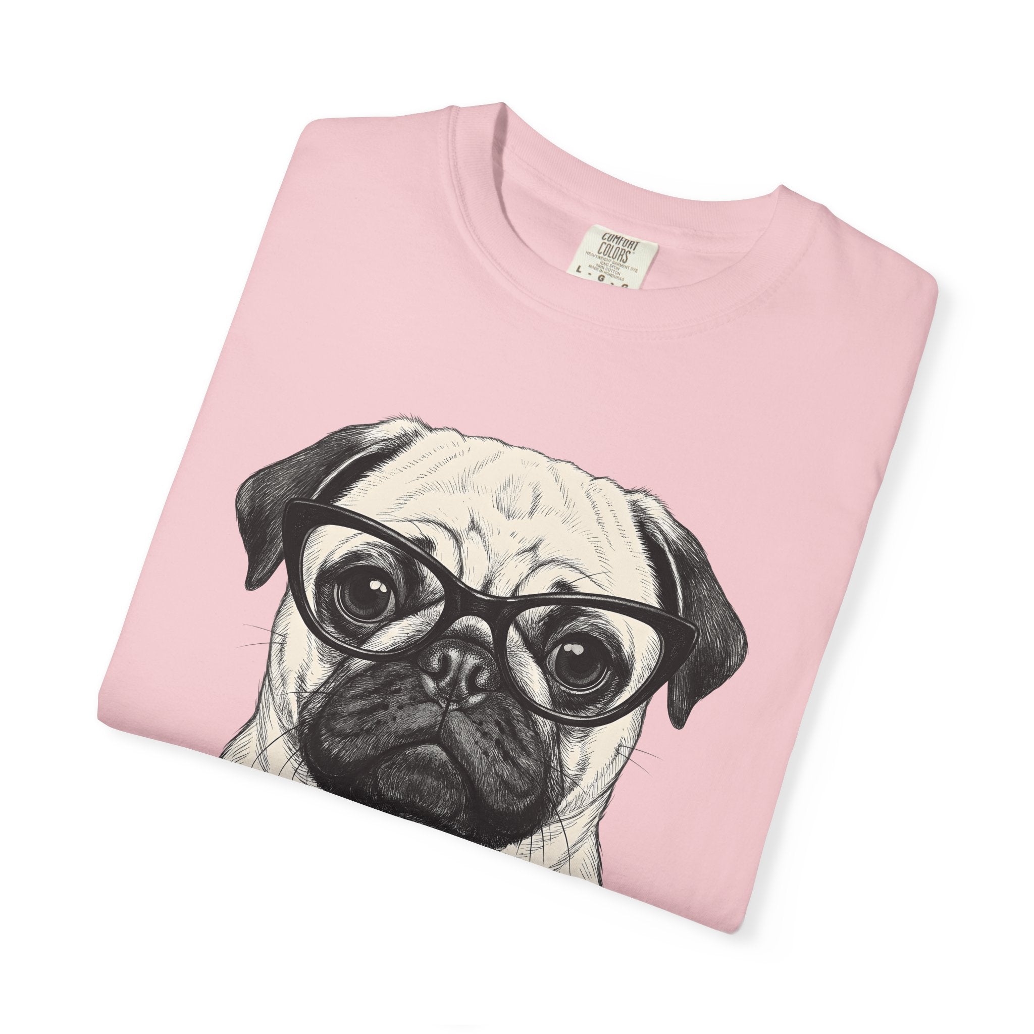 Pug Canine Shirt Dog Wildlife Gift Women Line Art Tee Dog T-Shirt Dog Fan Illustrated Graphic Tshirt Hand Drawn Spectacles Tshirt