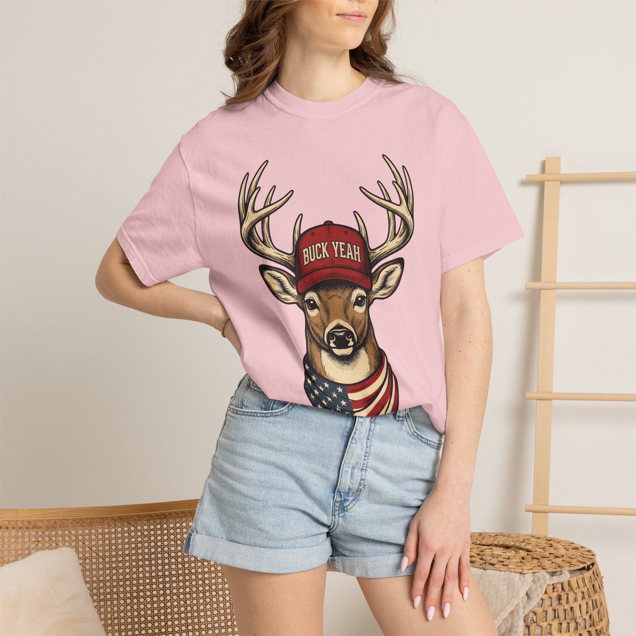 Buck Cap Shirt 4th Of July Outdoors Gift Women Retro Tee Trucker Hat T-Shirt Independence Fan Vintage Tshirt Camping Graphic Sketch Usa Flag