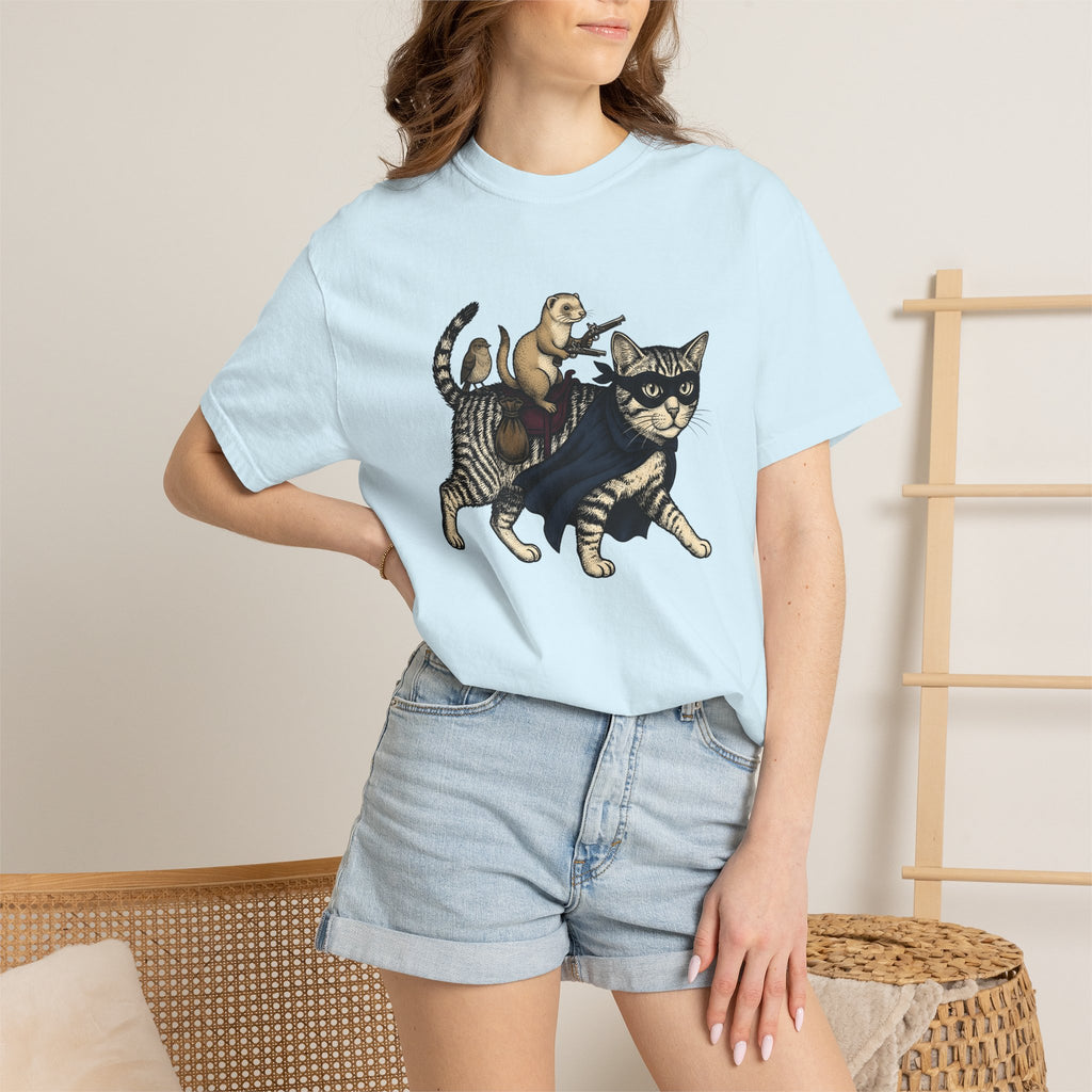 Hero Cat Shirt Cat Wildlife Gift Women Retro Tee Kitty T-Shirt Cat Fan Feline Tshirt Wildlife Graphic Sketch Weasel Tshirt