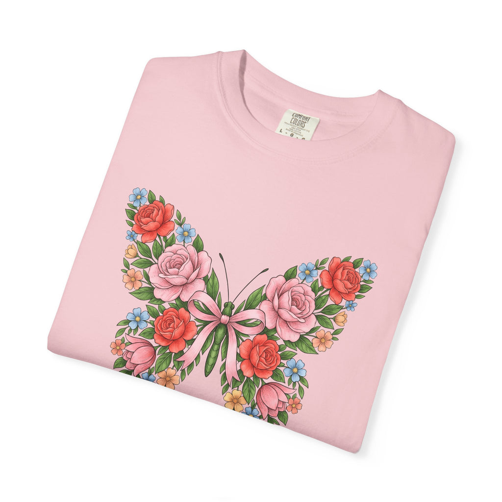 Blossom Butterfly Shirt Easter Nature Gift Women Natural Tee Butterfly T-Shirt Spring Fan Floral Tshirt Organic Graphic Hand Drawn Knot