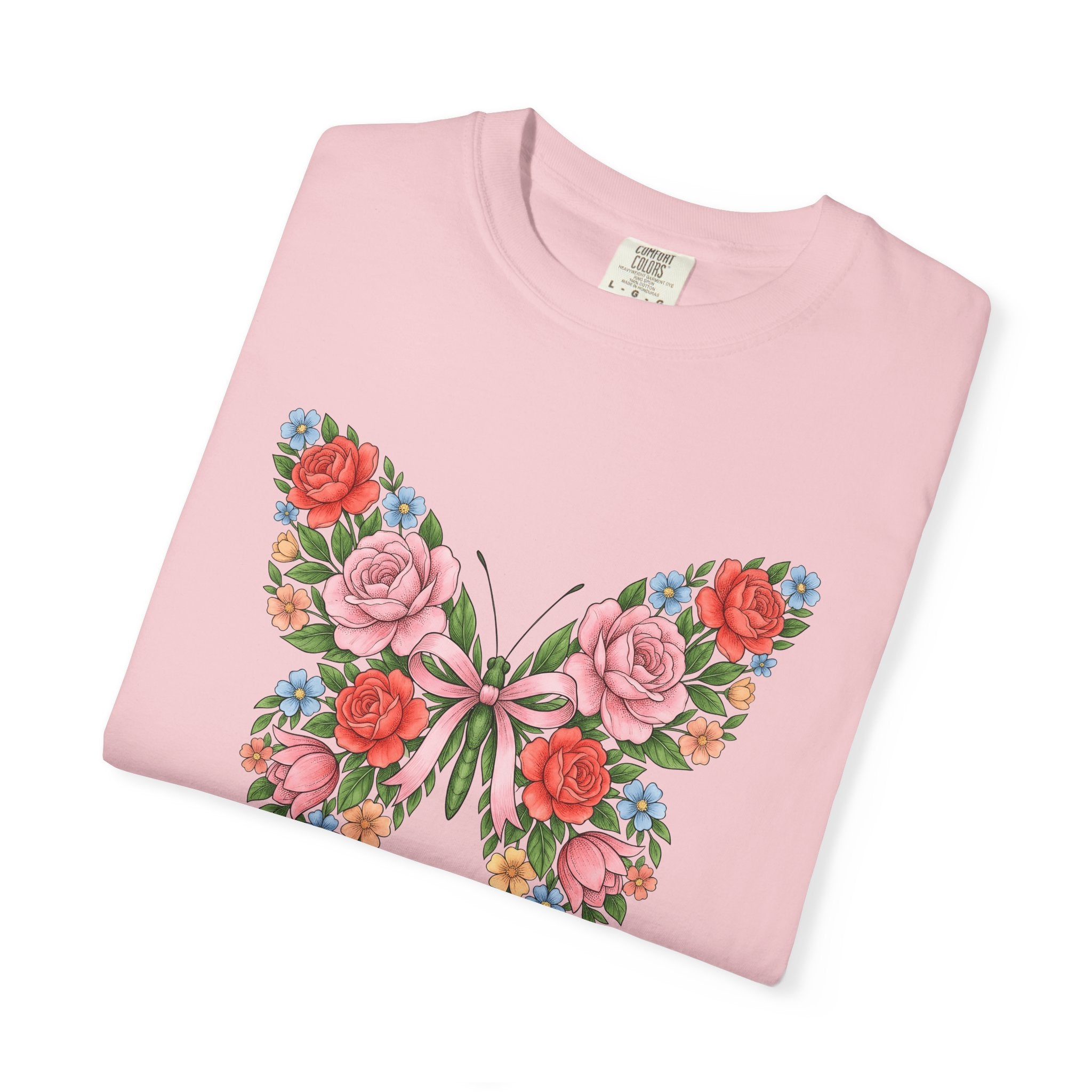 Blossom Butterfly Shirt Easter Nature Gift Women Natural Tee Butterfly T-Shirt Spring Fan Floral Tshirt Organic Graphic Hand Drawn Knot