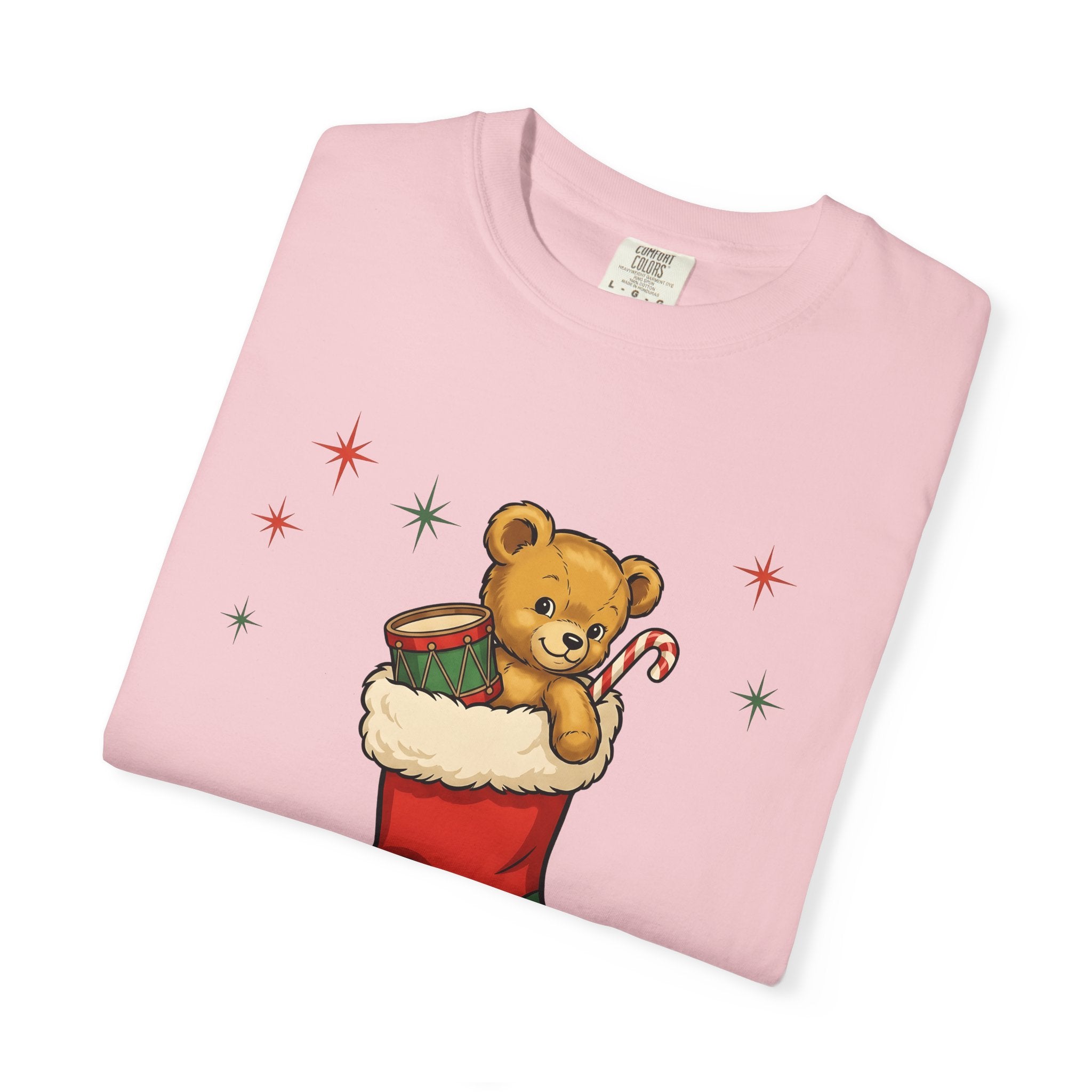 Teddy Bear Stocking Shirt Christmas Wrapping Gift Women Line Art Tee Stocking T-Shirt Holiday Fan Minimalist Tshirt Packaging Graphic