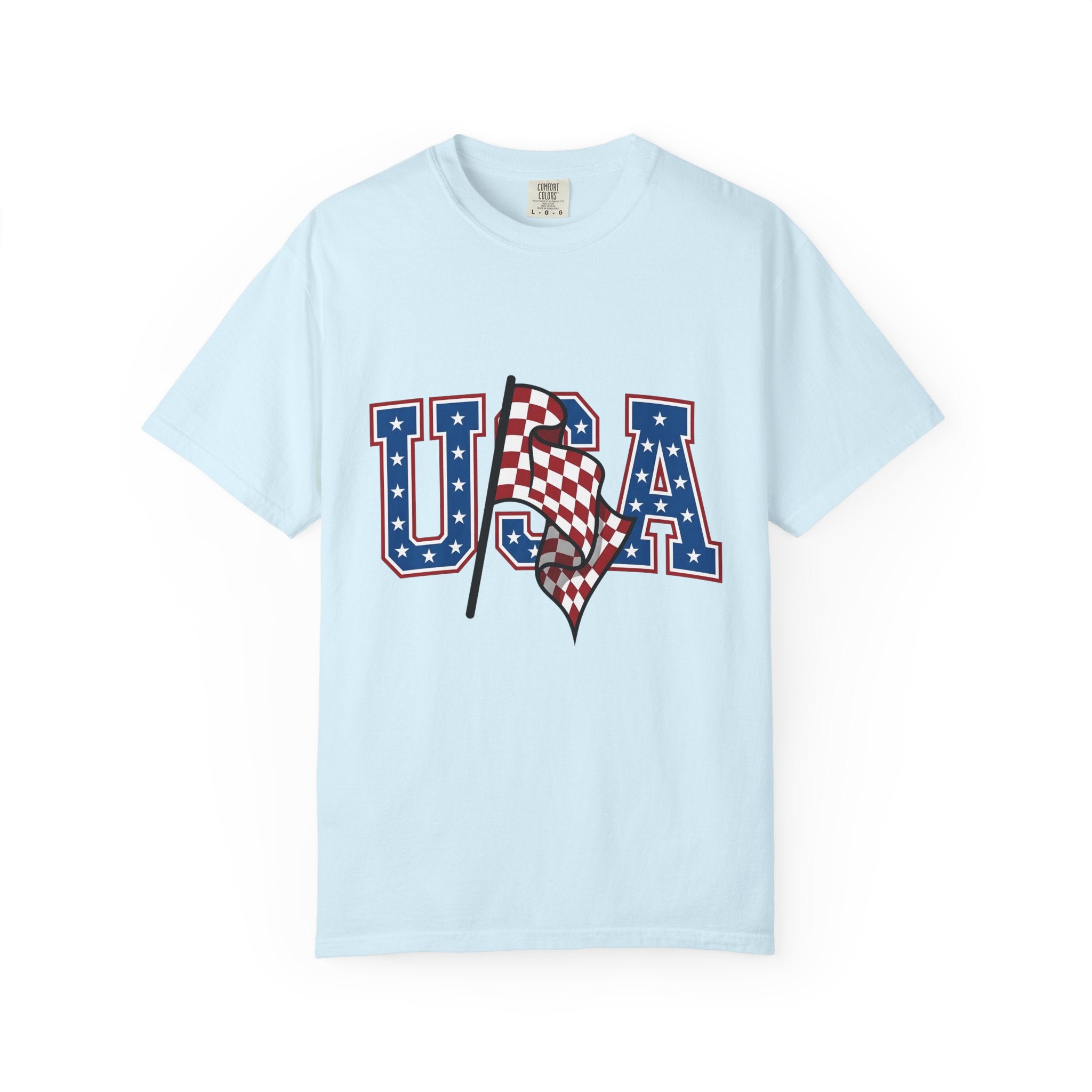 Checkered Banner Shirt America Cars Gift Women Classic Americana Tee Bunting T-Shirt American Enthusiast Vintage Tshirt Automotive Graphic