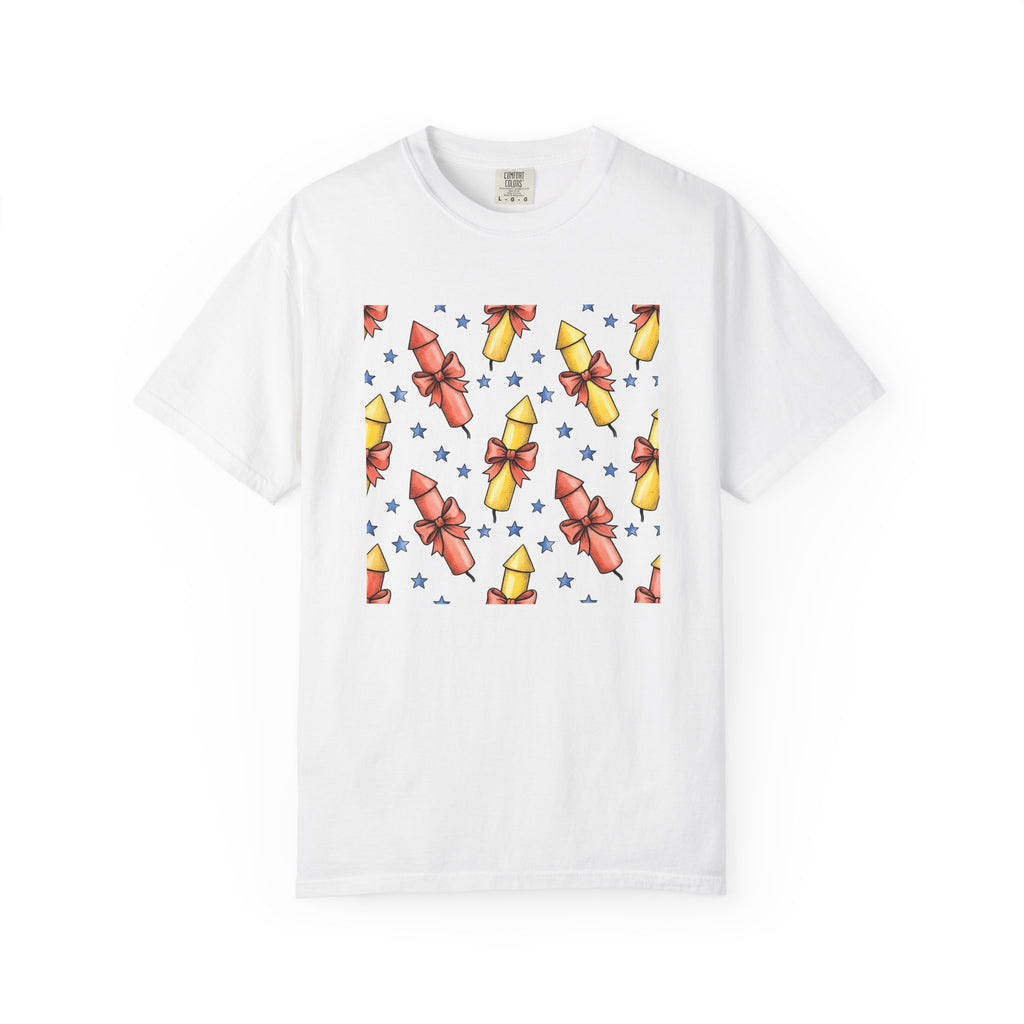 Firework Rockets Shirt 4th Of July Independence Gift Women Cartoon Tee Fireworks T-Shirt Patriot Fan Comic Tshirt Liberty Graphic Line Art