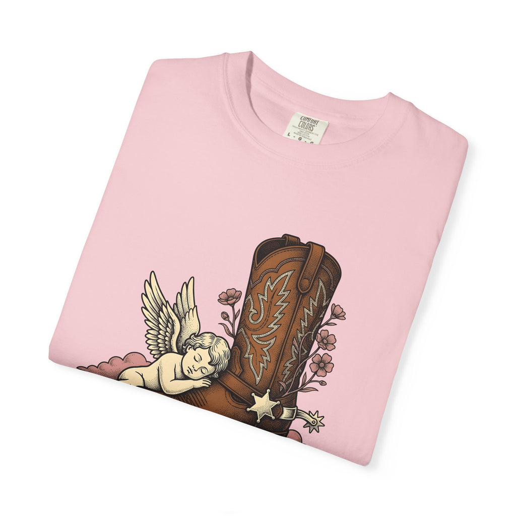 Cowboy Boot Cherub Shirt Valentine Western Gift Women Tattoo Style Tee Cherubim T-Shirt Cupid Fan Tattooed Tshirt Rodeo Graphic Vintage Pink