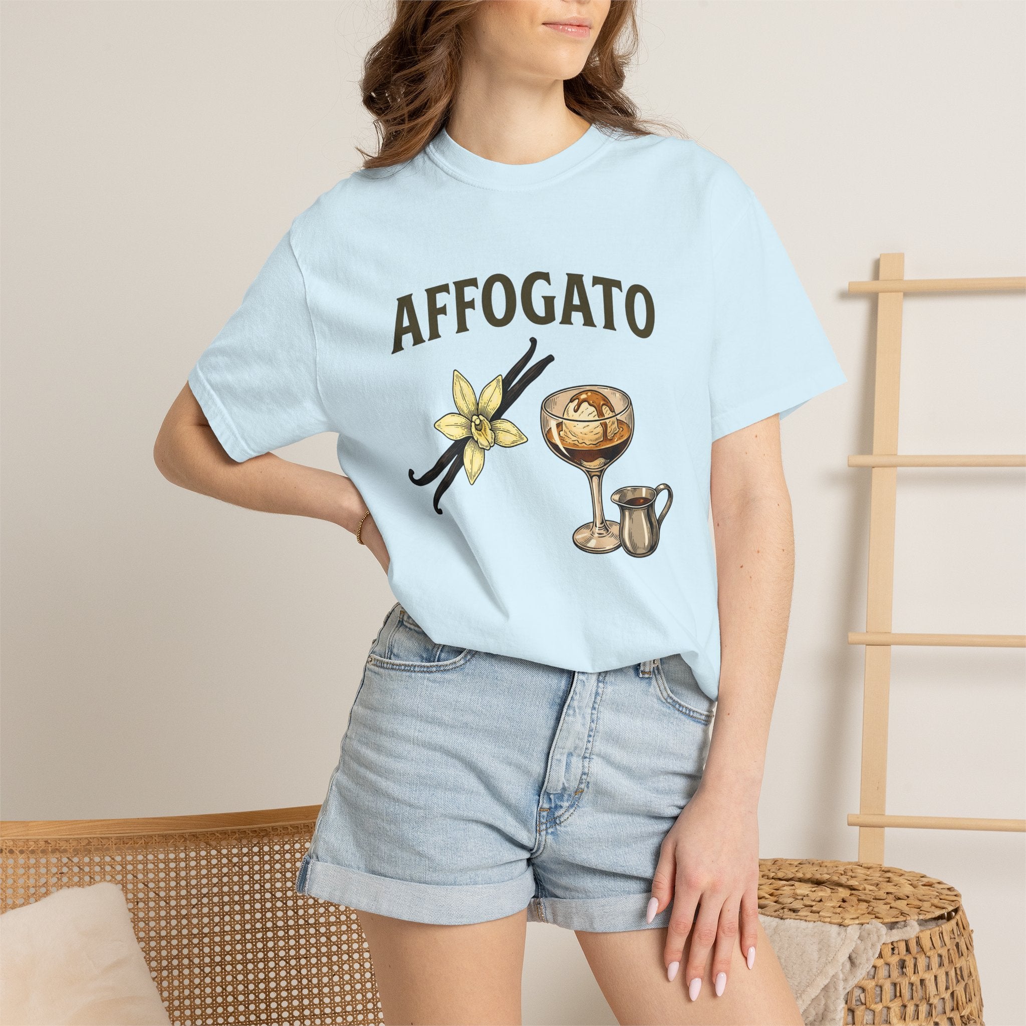 Affogato Dessert Shirt Coffee Foodie Gift Women Vintage Tee Gelato T-Shirt Coffee Fan Retro Tshirt Food Graphic Hand Drawn Vanilla Flower