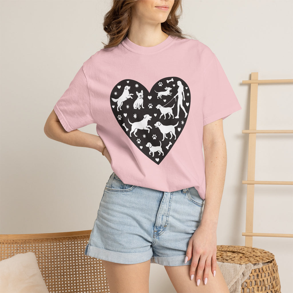 Dog Heart Shirt Dog Mom Pet Gift Women Silhouette Tee Canine T-Shirt Dog Mom Fan Outline Tshirt Animal Graphic Minimalist Paw Print Tshirt