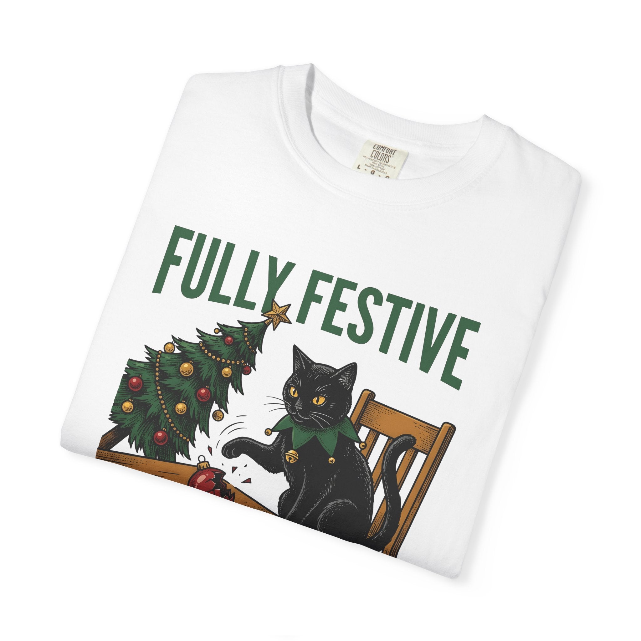 Black Cat Shirt Christmas Animal Gift Women Hand Drawn Tee Kitty T-Shirt Xmas Fan Feline Graphic Illustration Tshirt Line Art Christmas Tree