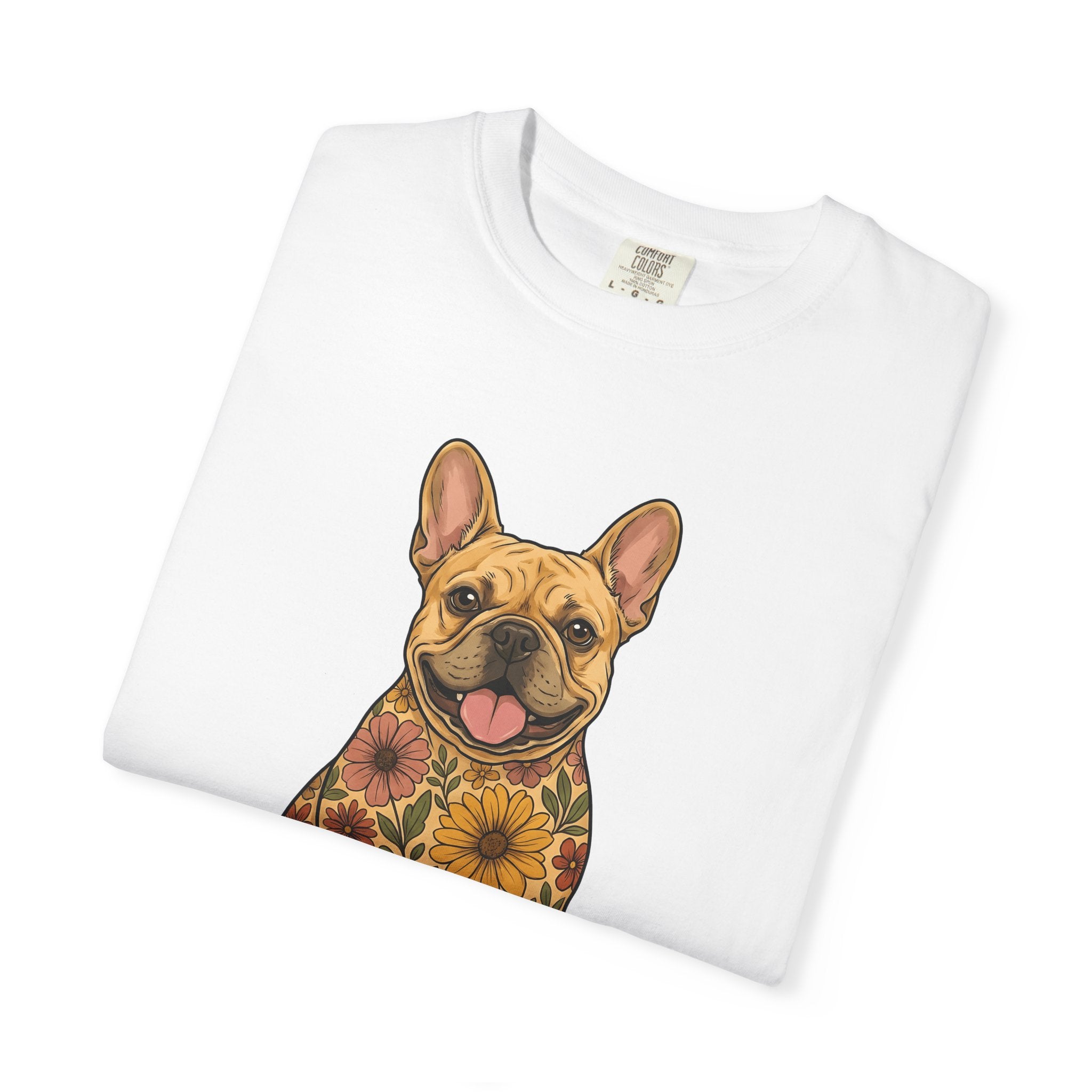 Frenchie Bulldog Shirt Dog Plants Gift Women Vintage Tee Bulldog T-Shirt Dog Fan French Bulldog Tshirt Floral Graphic Line Art Flower Motif