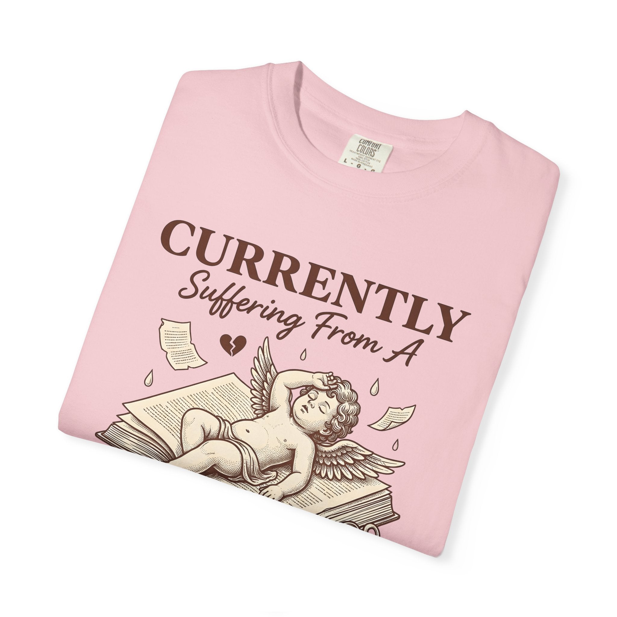 Cupid Book Shirt Valentine Reading Gift Women Vintage Tee Love Book T-Shirt Valentine Fan Romance Tshirt Book Illustration Hand Drawn Heart