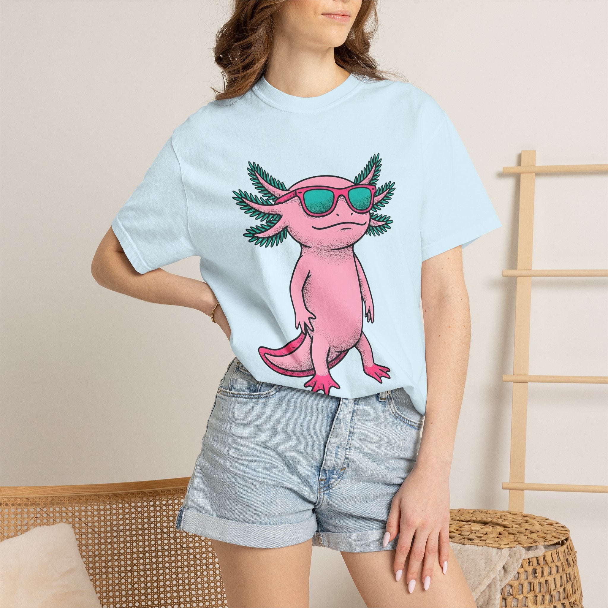 Axolotl Glasses Shirt Animals Satire Gift Women Animated Tee Axolotl Specs T-Shirt Animal Fan Cartoon Tshirt Parody Graphic Old School